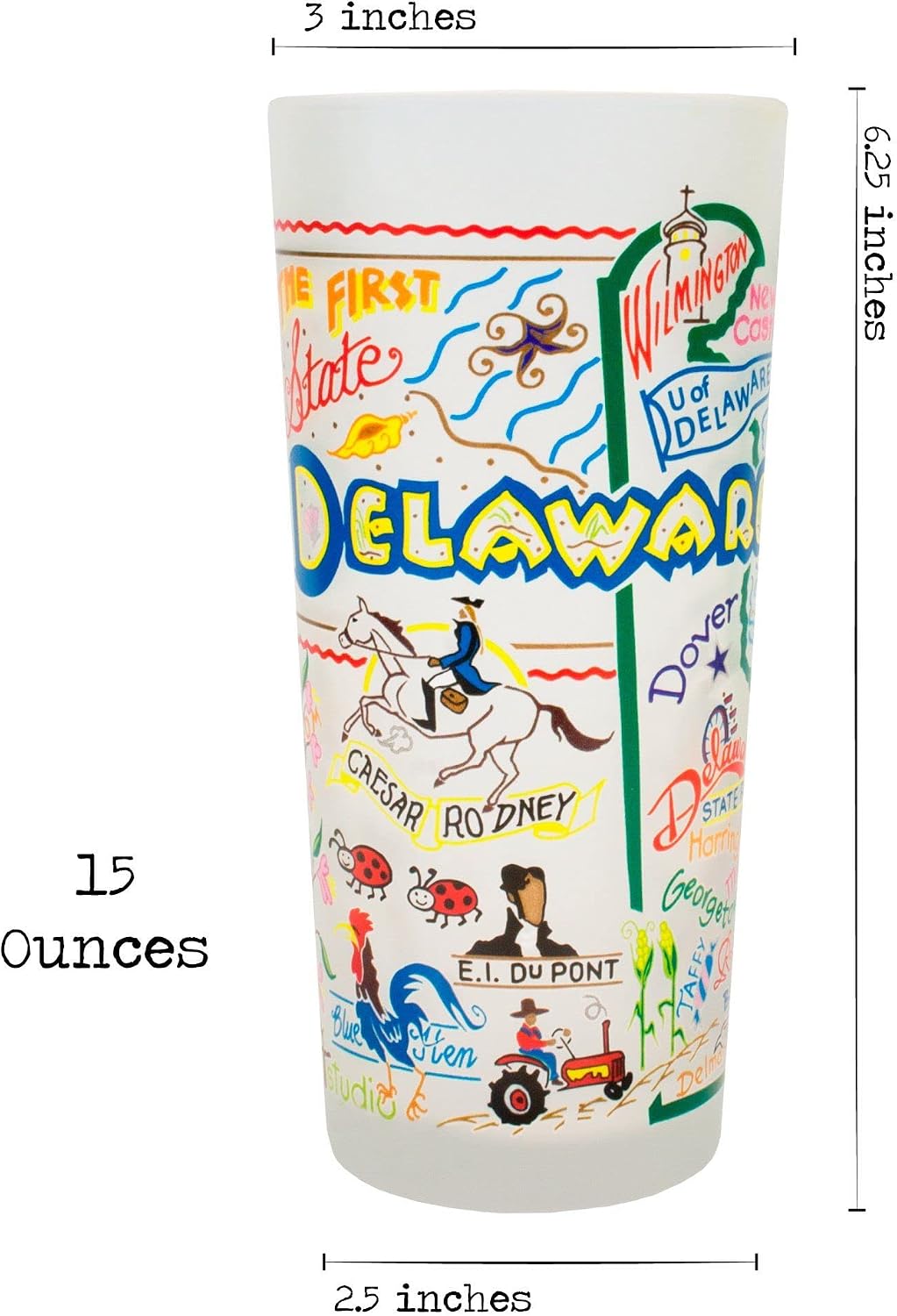 Catstudio Drinking Glass, Delaware Frosted Glass Cup for Kitchen, Drinking Glasses, 15oz Dishwasher Safe Tumbler for Delaware Lovers