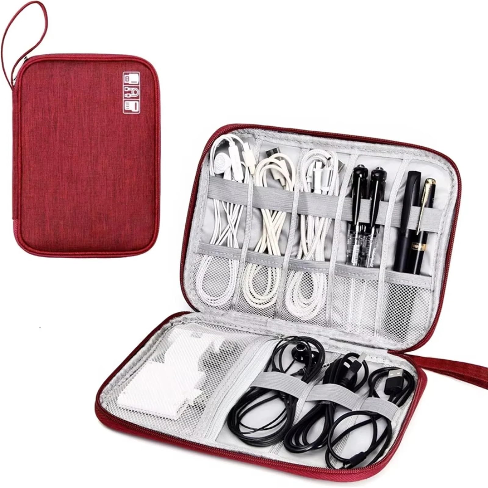 Borsa Organizer Per Cavi 2PCS Borse portaoggetti for cavi Kit di sistema Custodia Caricabatterie Cavo dati Penna Power Bank Dispositivi gadget digitali(Red)