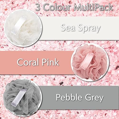 Miniatura 3 de Temple Spring Paquete de 3 esponjas de ducha, esponjas de ducha recicladas naturales para hombres y mujeres, esponja exfoliante corporal, pufs de