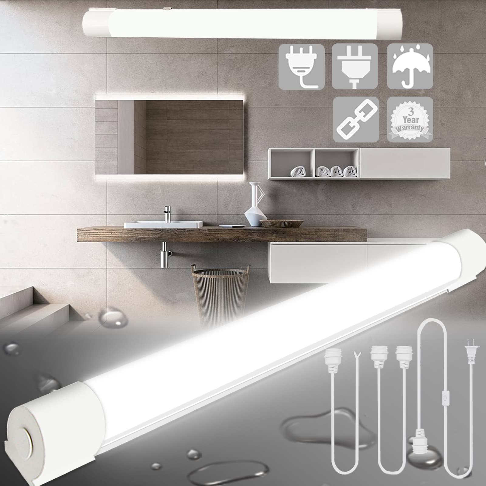 Photo 1 of LED Shop Ceiling Light 2FT with Plug, 5000K Triproof Tube Lights, Bright Garage LED Light Fixture Utility with ON/Off Switch, Cabinet Light Suit for Workbench Bedroom Living Room Kitchen Closet etc