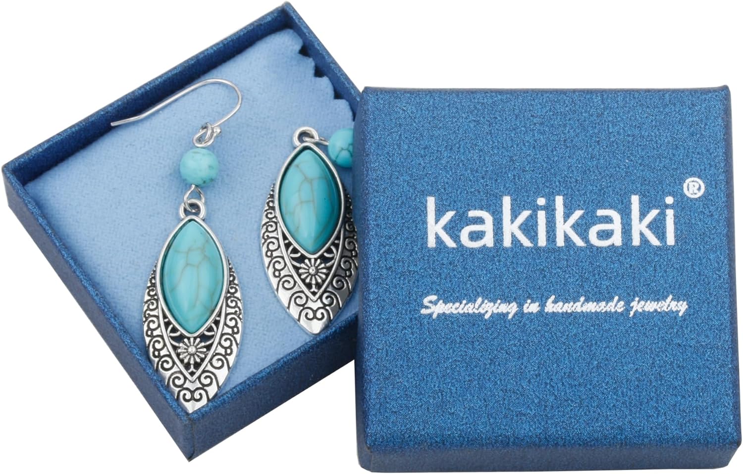 Handmade Vintage Boho Turquoise Dangling Earrings for Women, Sterling Silver Hooks - Image 6