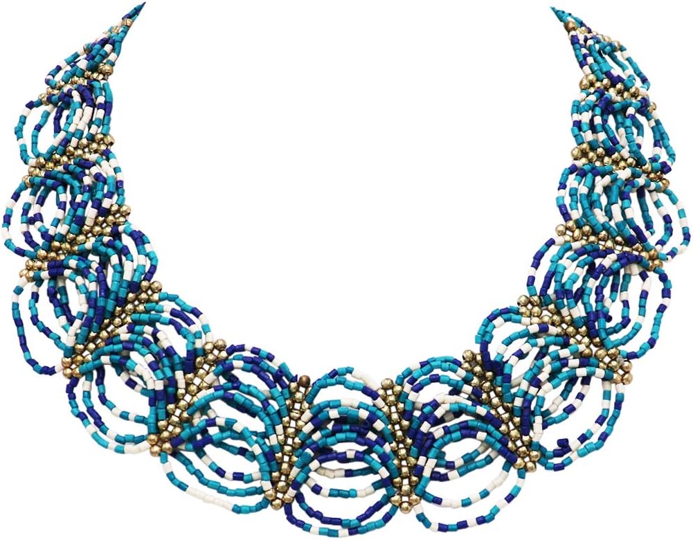 Rosemarie Collections Women's Stunning Circular Pattern Seed Bead Collar Necklace, 19"+3" Extender