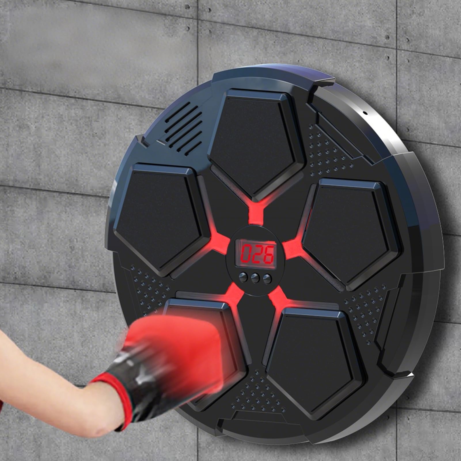Macchina da boxe musicale, martinetto interattivo intelligente, dispositivo di allenamento a 6 velocità, 5 obiettivi, montaggio a parete, divertente regalo di intrattenimento fitness per bambini