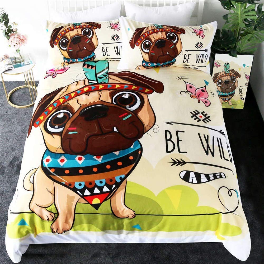 Housse de couette imprimé animal tribal blanc carlin parure de lit 220x240 cm