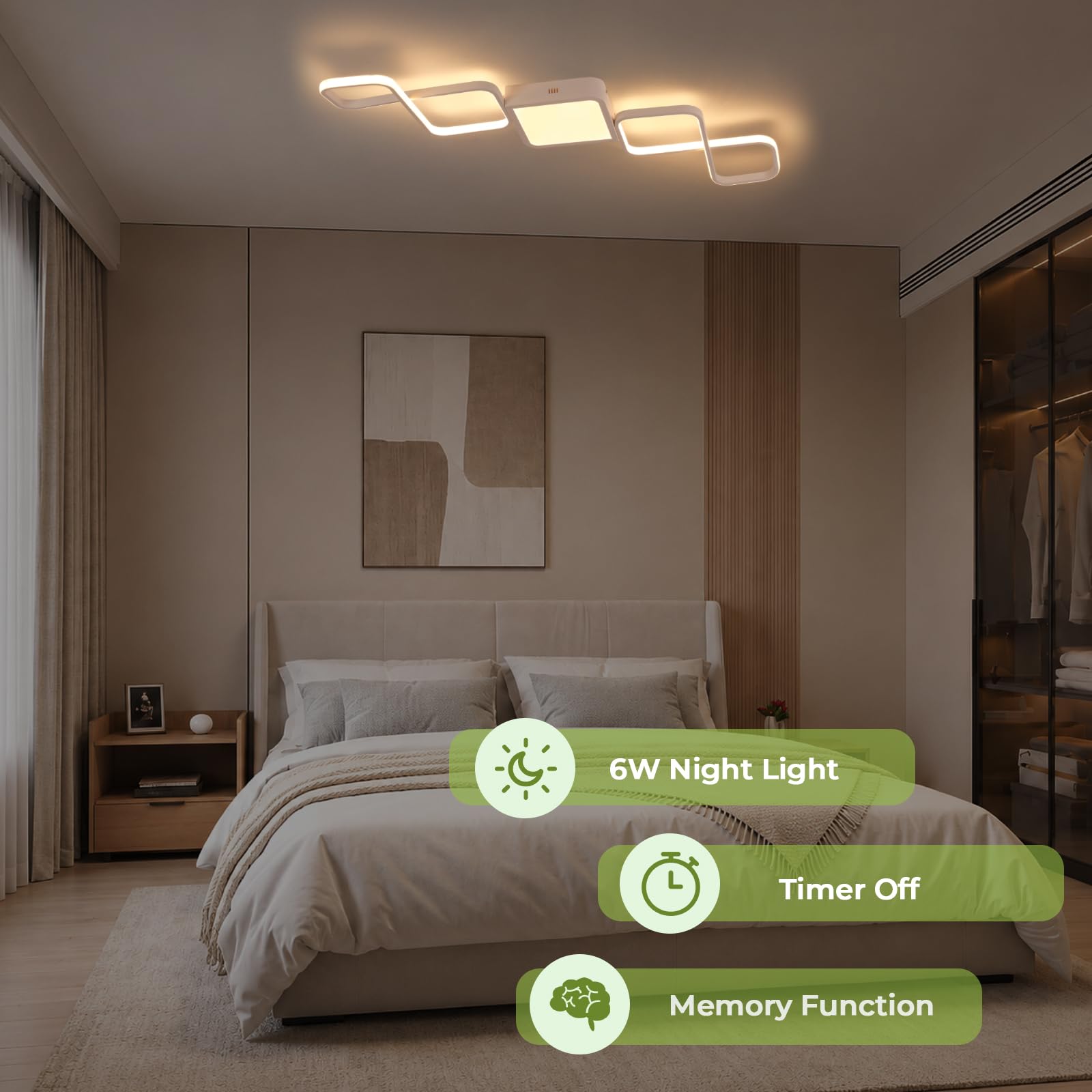 OTREN Plafoniera LED Soffitto Dimmerabile con Telecomando 54W 112cm