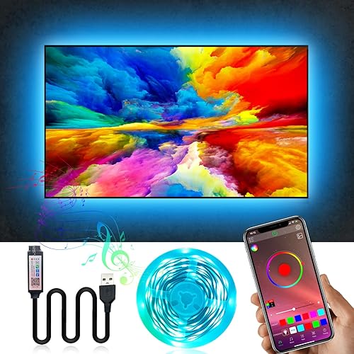KEXU Luces LED para TV de 32 a 75 pulgadas, 16.4 pies, USB TV, retroiluminación LED con aplicación, tira de luces LED RGB, tira de luz LED RGB con
