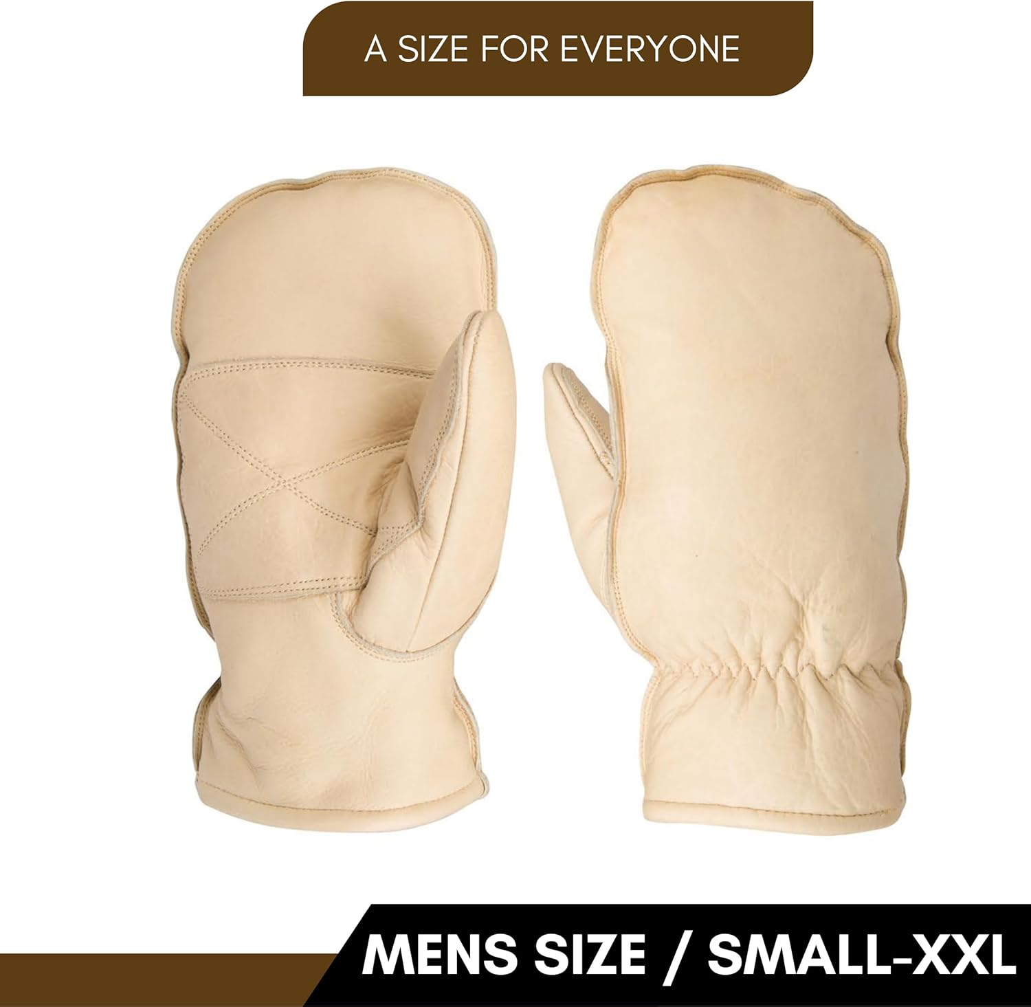 Mens Chopper Mittens - Heavy Duty Waterproof Leather Winter Mittens with Double Stitched Sewing