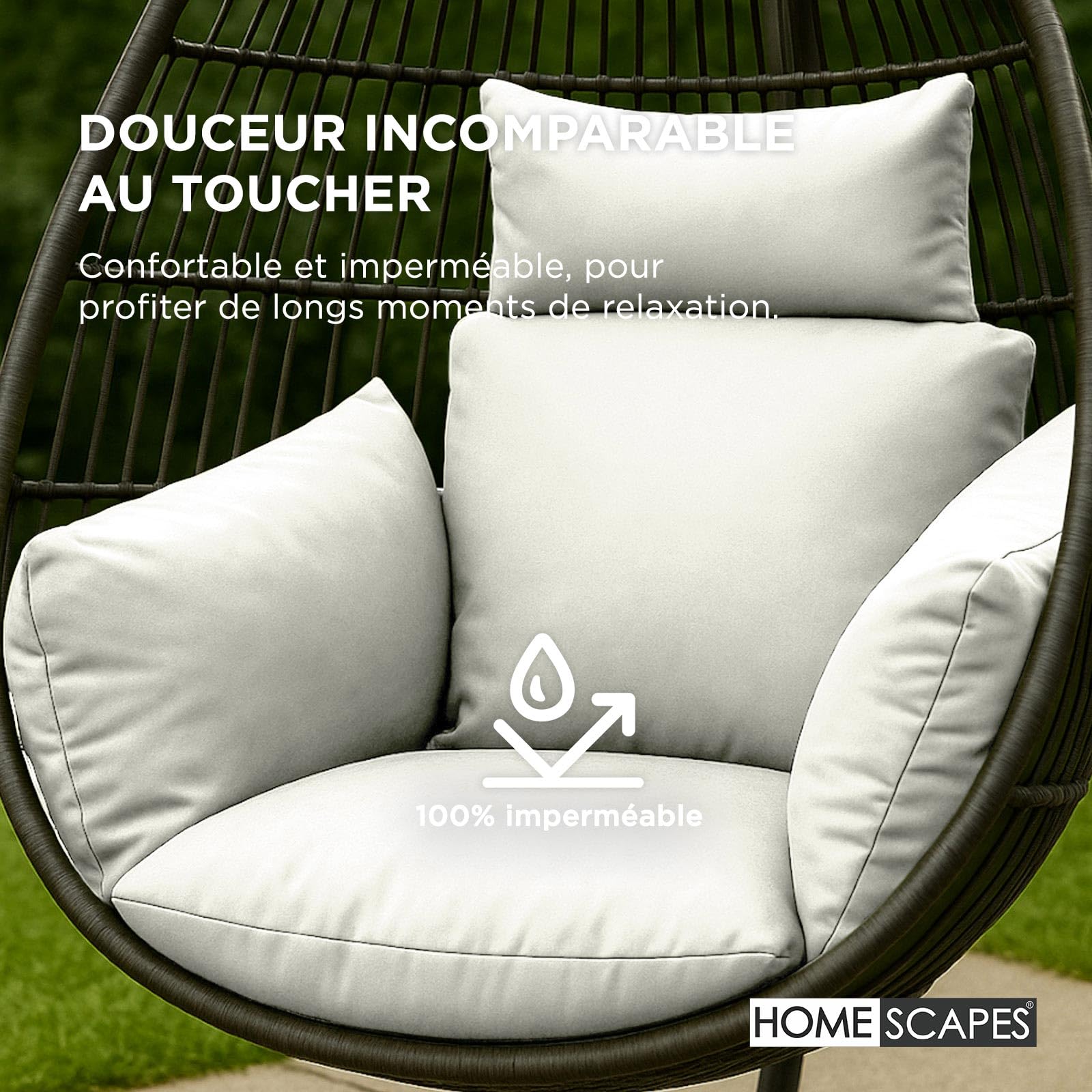 HOMESCAPES Coussin imperméable pour Fauteuil Suspendu extérieur, Coussin de Rechange pour Fauteuil œuf - pour terrasse, Jardin et Balcon - Beige