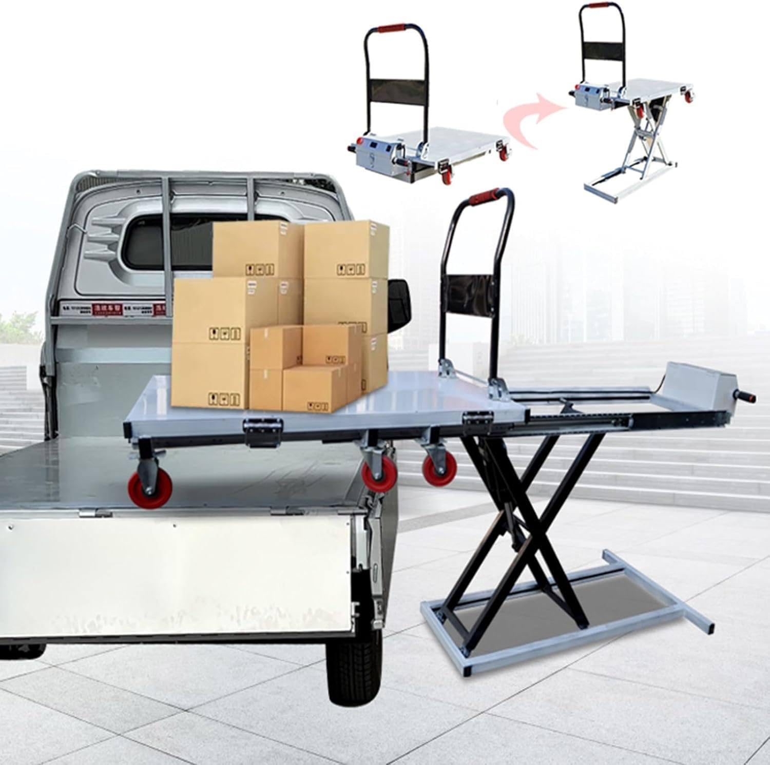 Carretilla Elevadora HidráUlica, Mesa Elevadora HidráUlica, Mesa Elevadora Tijera HidráUlica de 4 Ruedas, Carretilla Plataforma Capacidad Carga de 300 Kg, Adecuada para Transporte Materiales