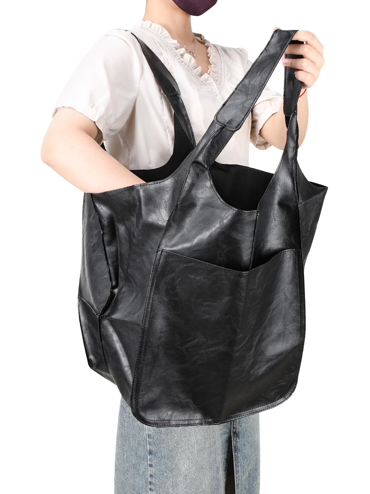 Damen Große Handtasche PU Leder Satchel Arbeit Tote Schultertaschen Geldbörse Weiche Crossbody Übergroße Tasche Geschenk für Mädchen Frauen Geburtstag Valentinstag Muttertag 70x40x28cm