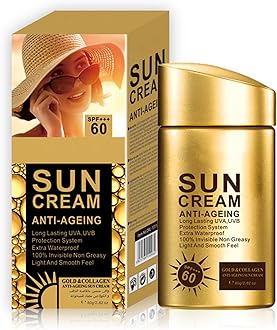 Anti Aging Sunscreen SPF 60 for Face and Body, Sun Screen Protector Walerproof, Non Greasy, Light and Smooth Feel Sunscreen Lotion Moisture Sun Cream, Beach Essentials for Women (SPF 60)