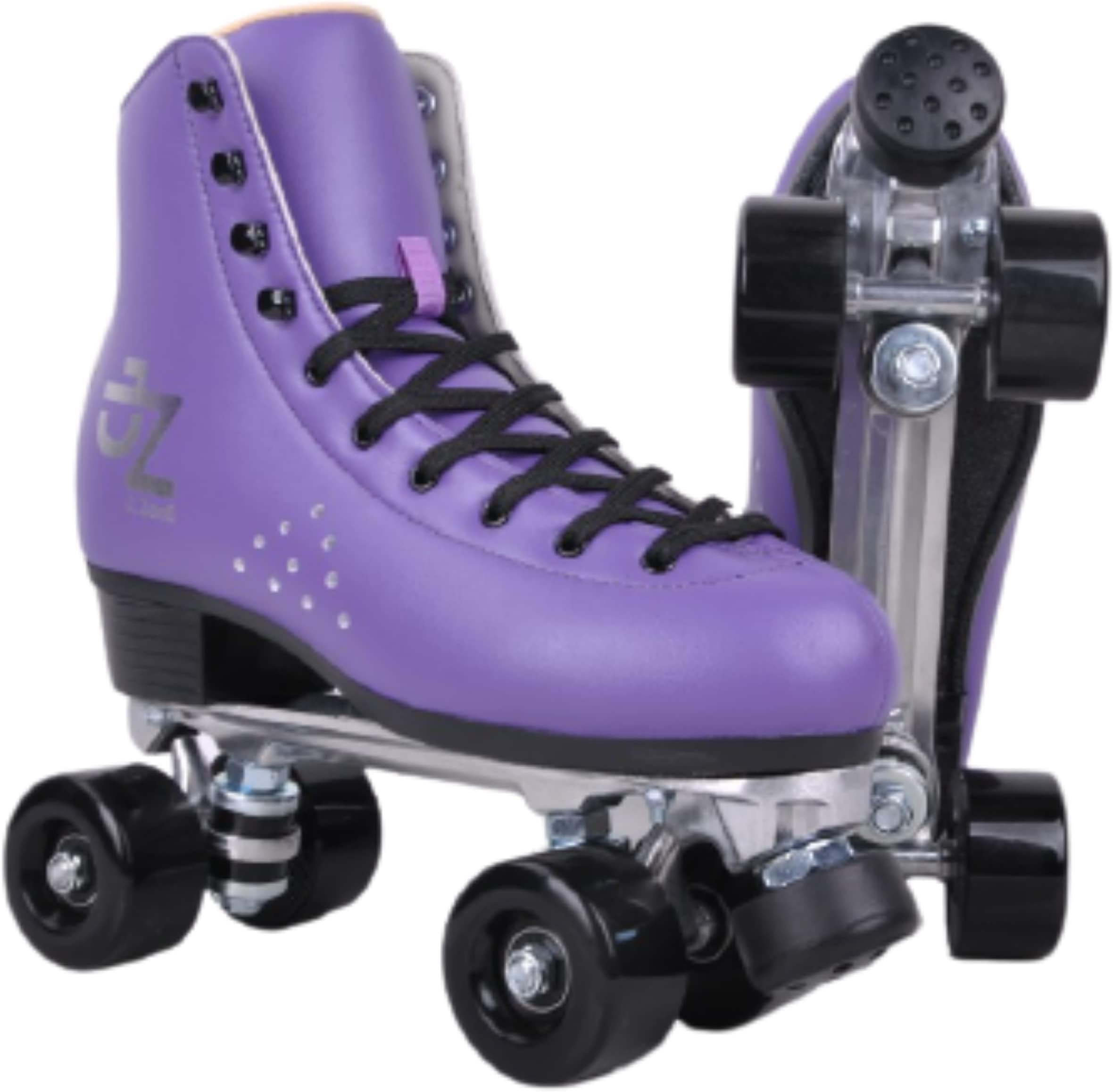 J. Zanti Vintage Roller Skates for Women & Men - Classic Retro Purple Quad Roller Skates, Microfiber Leather Boot w/ Aluminum Plates - Ideal for Men, Women, Beginner - Women's 10/ Men's 9, Black