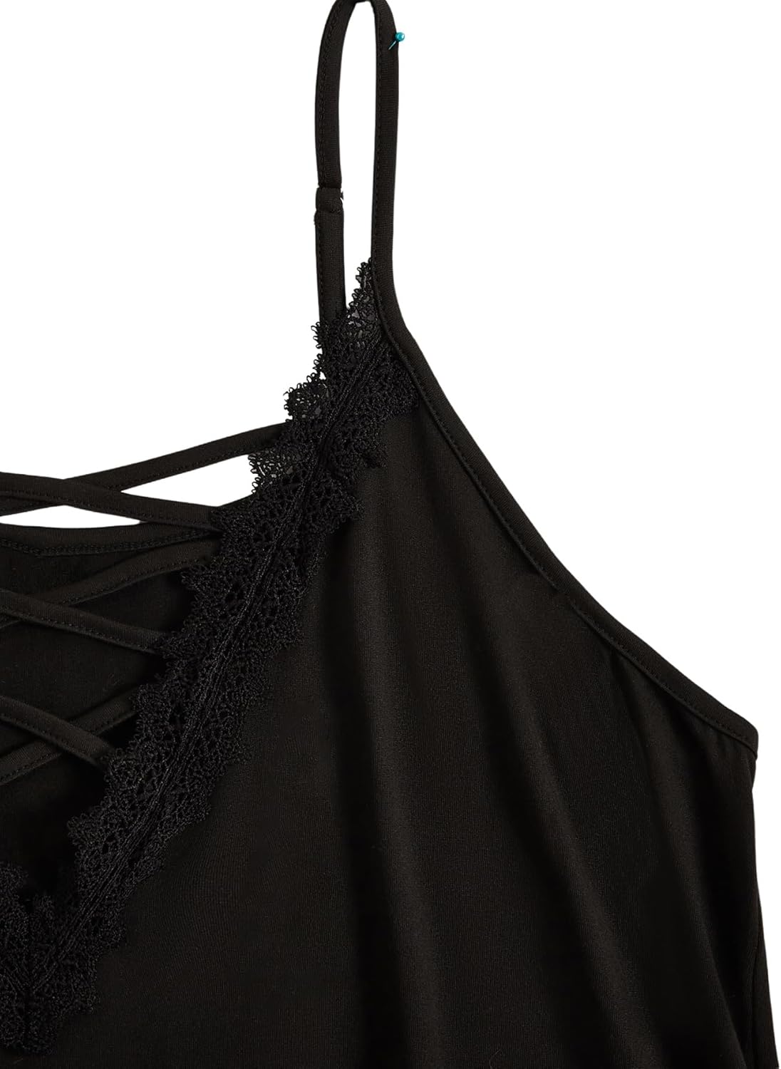 Women's Plus Size Lace Trim Tank Top V Neck Cami Spaghetti Strap Loose Camisole Tops - Image 4