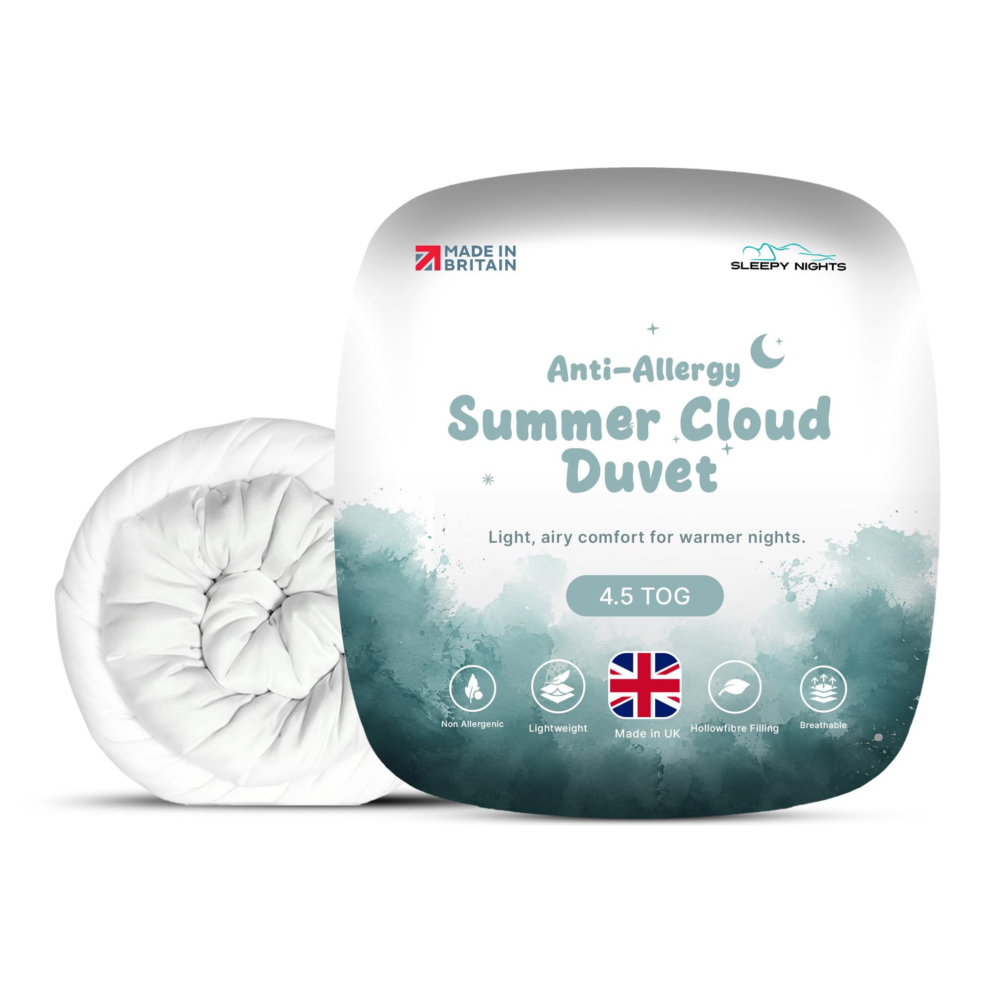 SleepyNights 4.5 Tog Double Duvet Quilt Comforter – Lightweight Summer Cooling Bedding – Anti Allergy Hollowfibre Duvet, Soft & Breathable – Made in UK & Non-Allergenic (200 x 200cm)