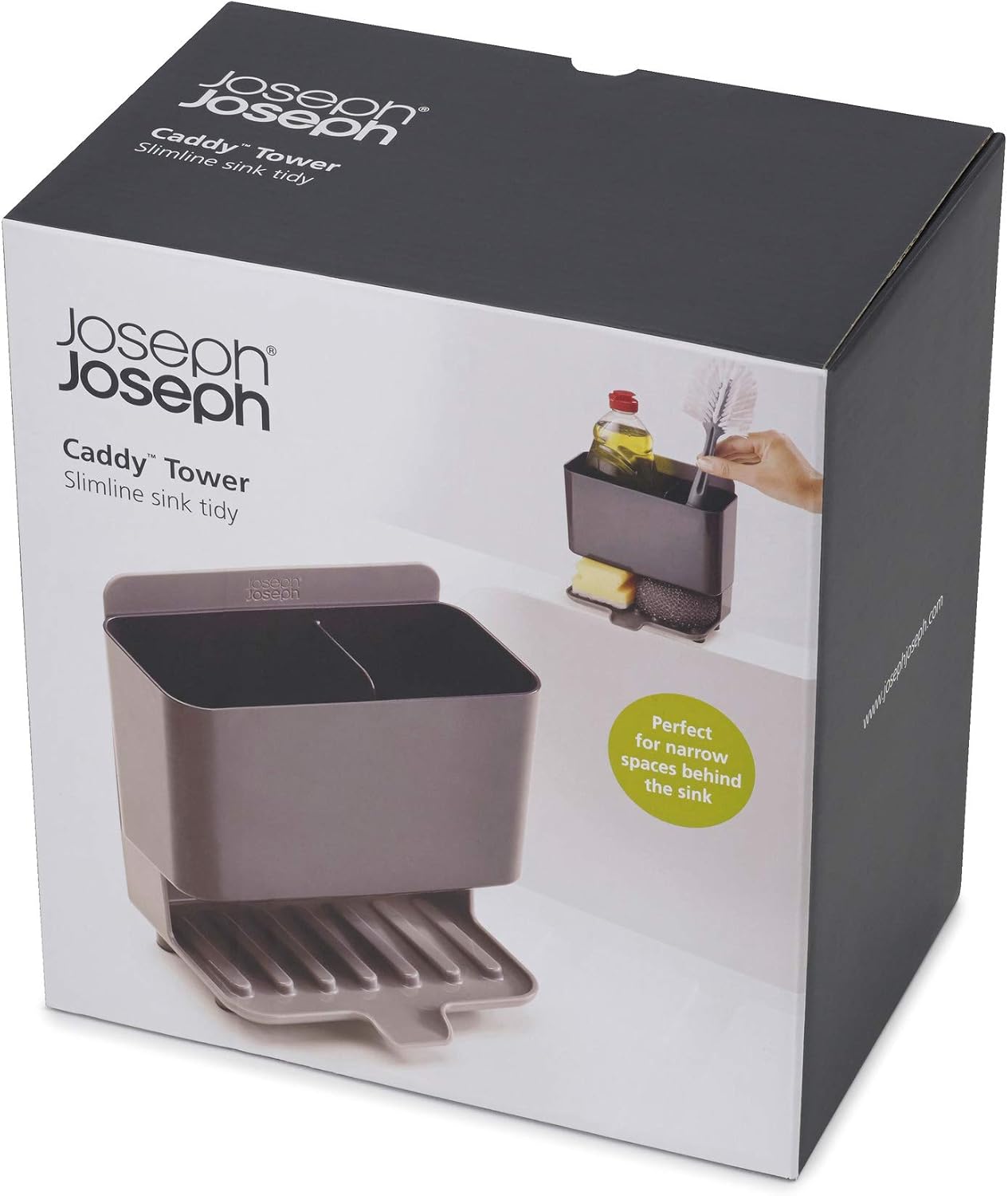 Joseph Joseph Caddy Tower Slimline Sink Caddy Kitchen Sink Organizer Sponge Holder Dishwasher-Safe, Gray