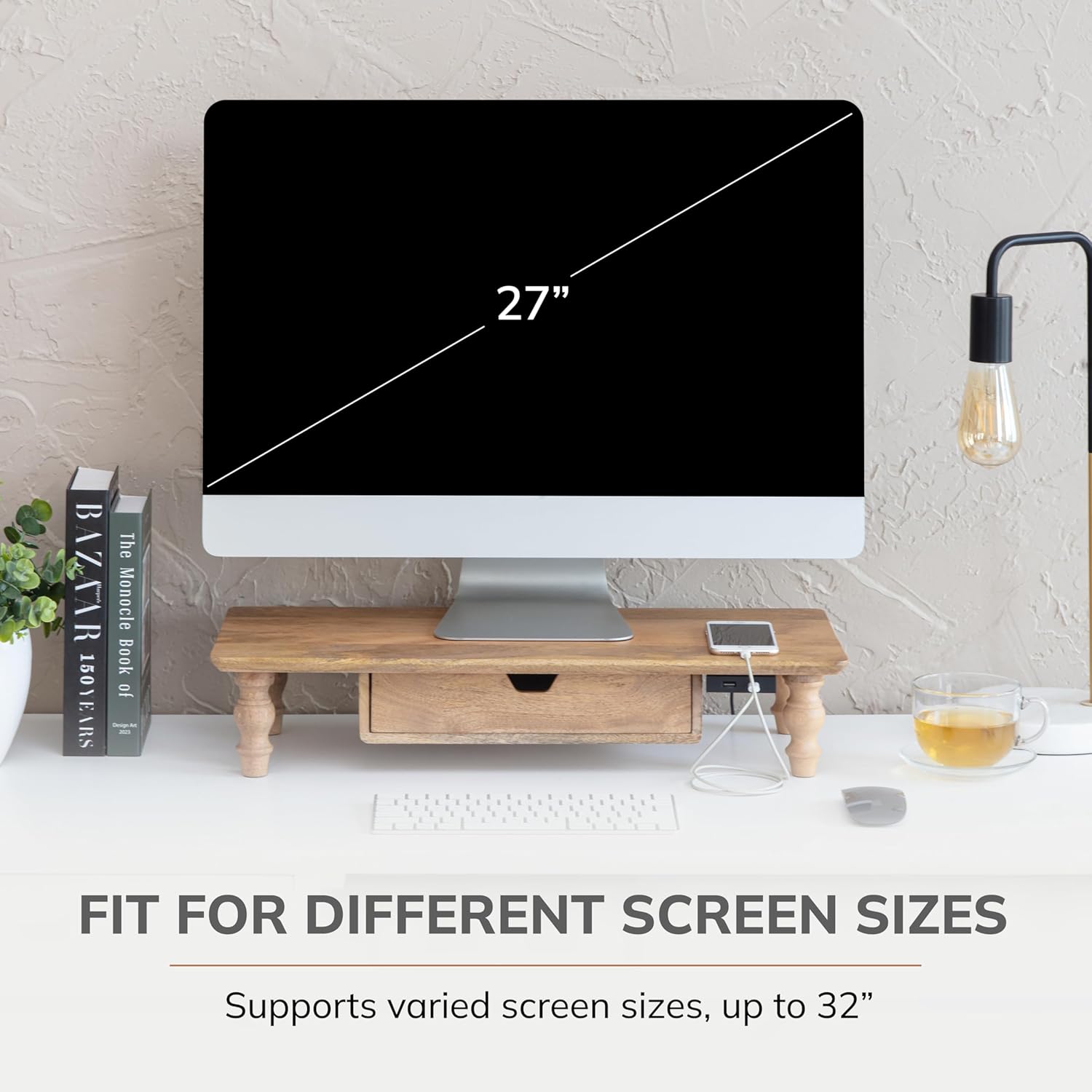 Anji Mountain Monitor Stand - Desktop Organizer & Laptop Riser, Ergonomic Monitor Riser, Space-Saving Monitor Stand for Desk, Durable Construction, Easy Assembly, Ideal for Home & Office,Mango