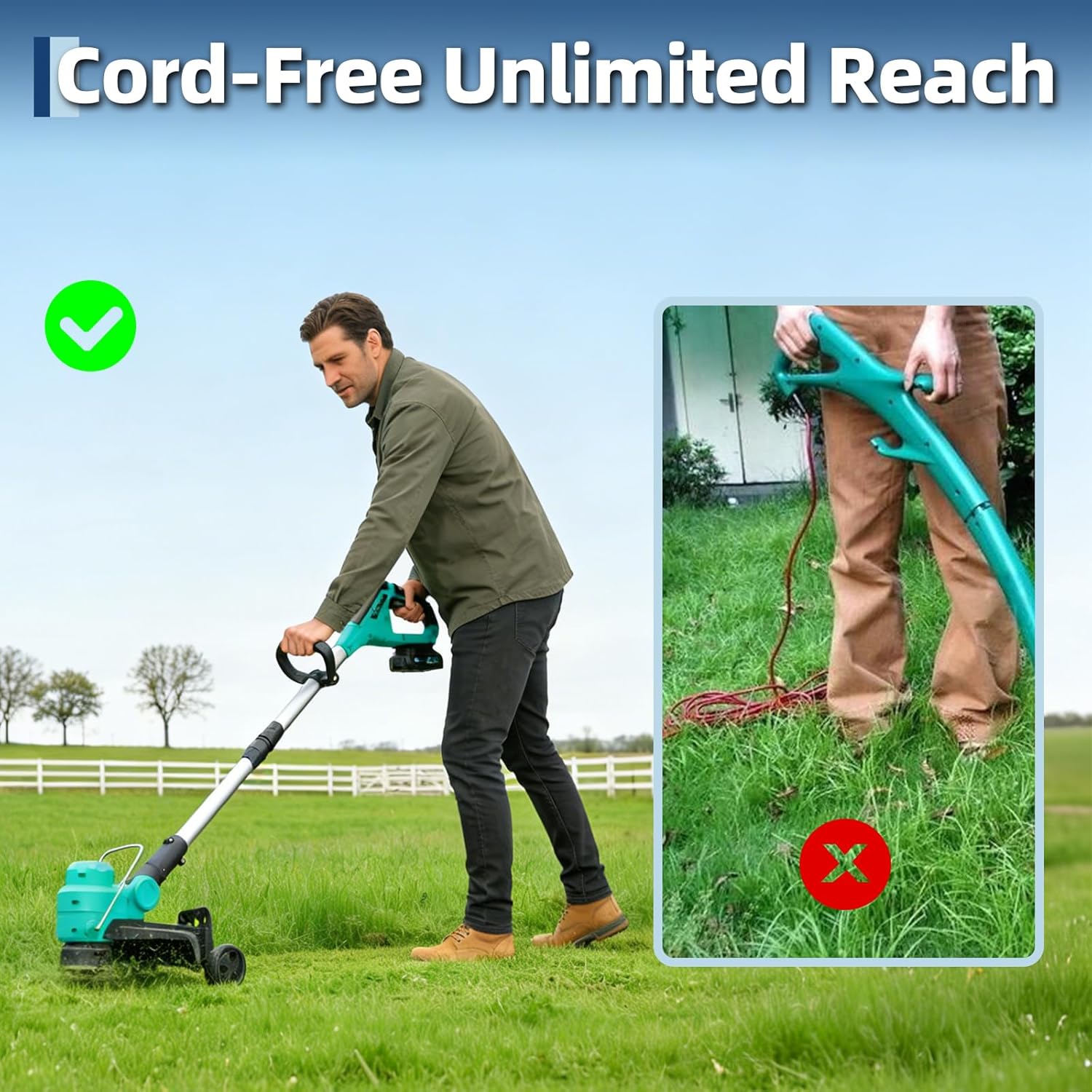 Garvee 12" Cordless Weed Wacker - String Trimmer Grass Trimmer, w/ 2 x 2.0Ah Batteries Fast Charger with Wheels, 8 pcs Spools Lines, Grass Trimmer Battery Powered Eater String