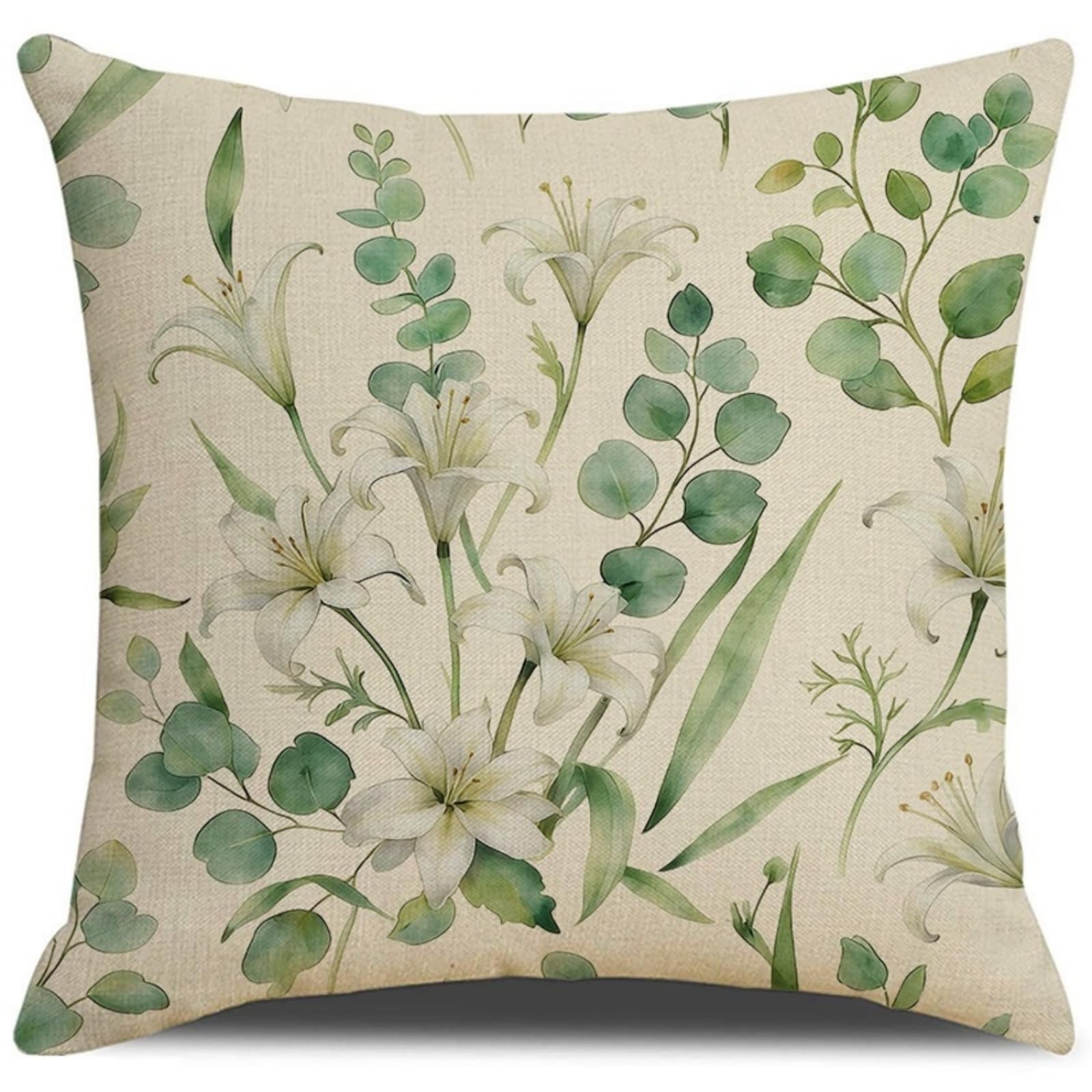 Cushion Covers 40cm x 40cm Green Plants Pillowcase with Invisible Zipper,Decorative Throw Pillows Cover Thickened linen fabric sSfa Cushions Cover,for Home Décor, Bedroom & Sofa