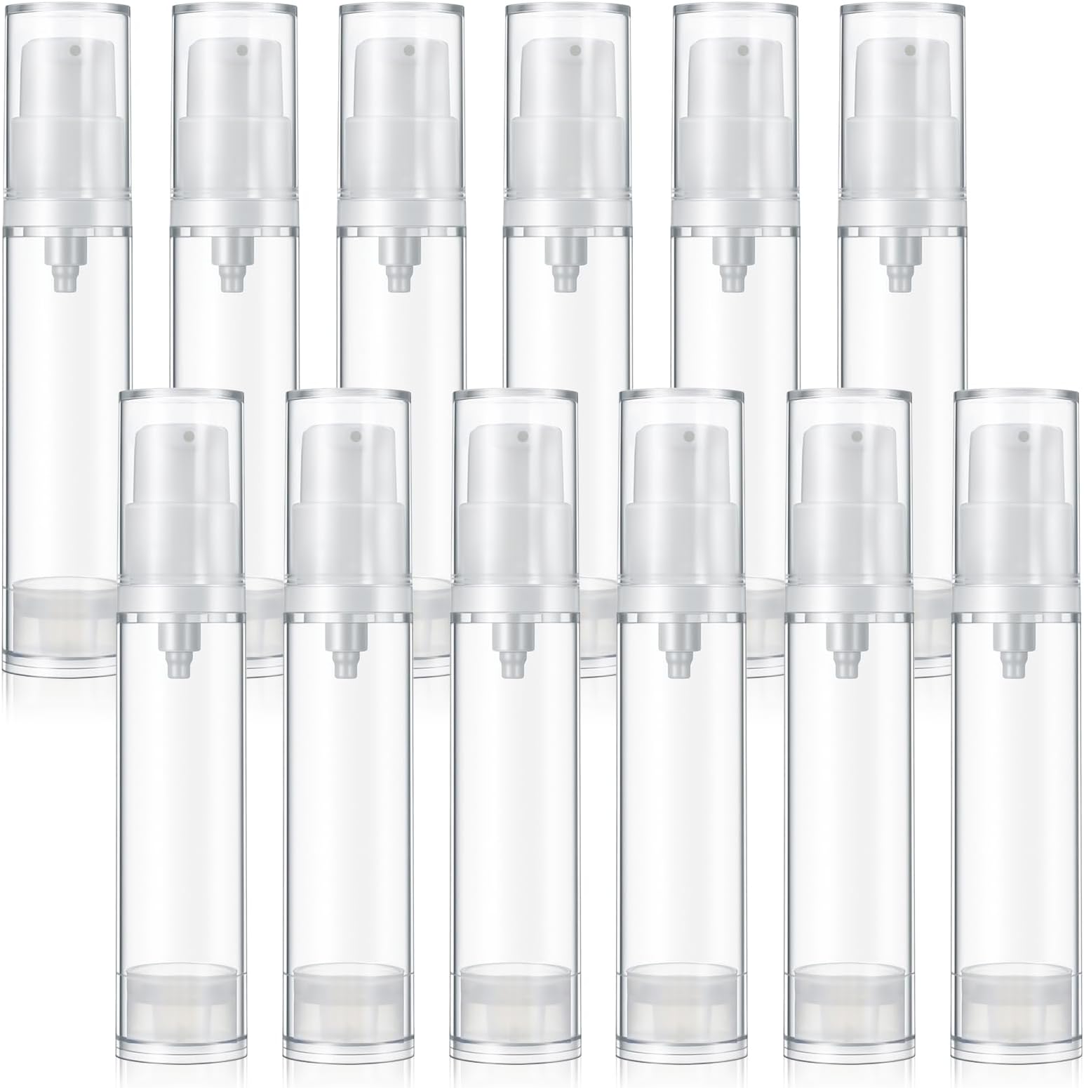 12 Pcs Empty Airless Pump Bottle Vacuum Lotion Bottles Refillable Clear Travel Lotion Pump Containers for DIY Foundation Gel Essence Moisturiser Makeup Foundation Toiletries