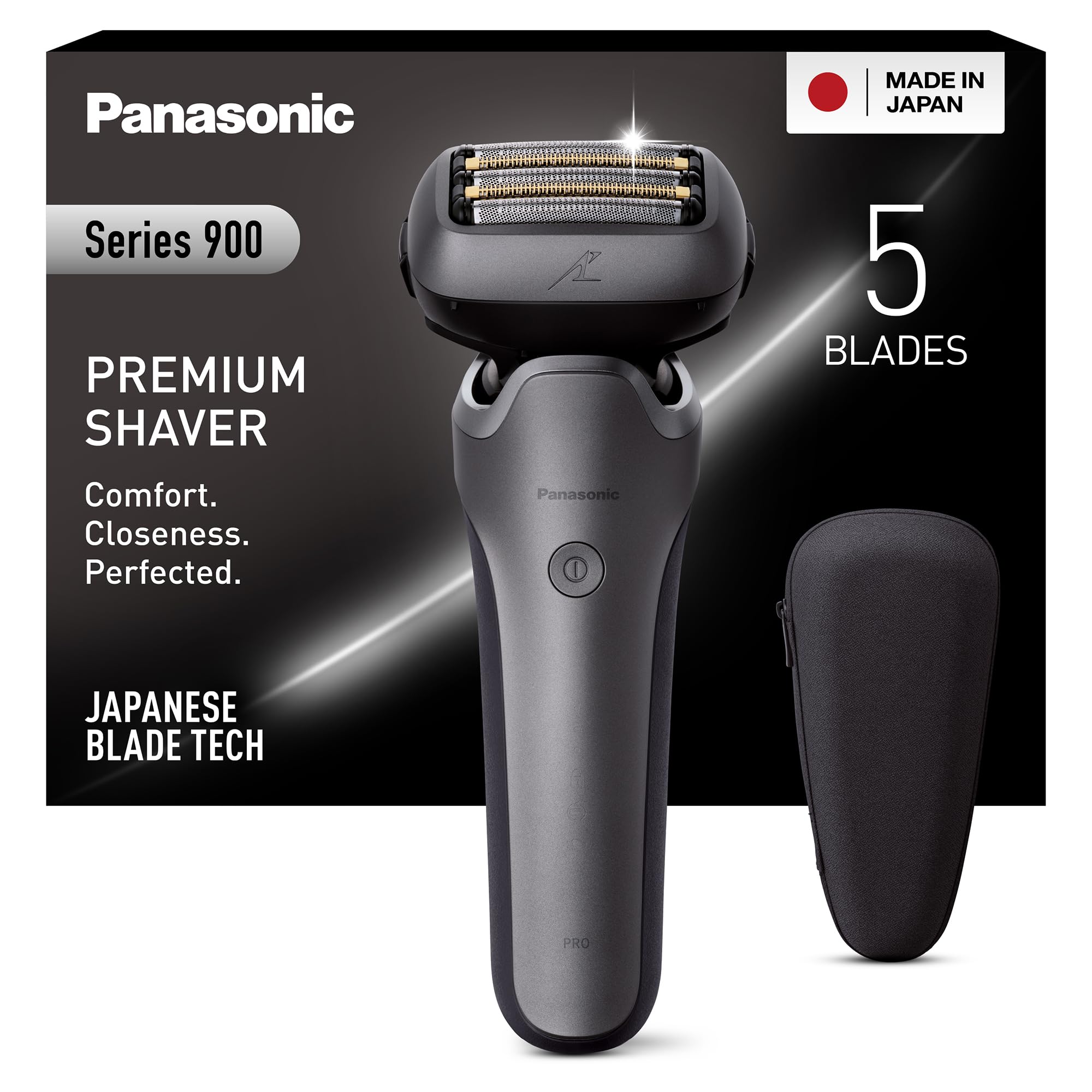 Panasonic ES-L550 Series 900 Rasoir Électrique 5 Lames pour Homme, Charge USB-C, Capteur de Barbe Intelligent+, Tête Flexible 20D, Rasage Humide & Sec, Tondeuse, Étui de Voyage
