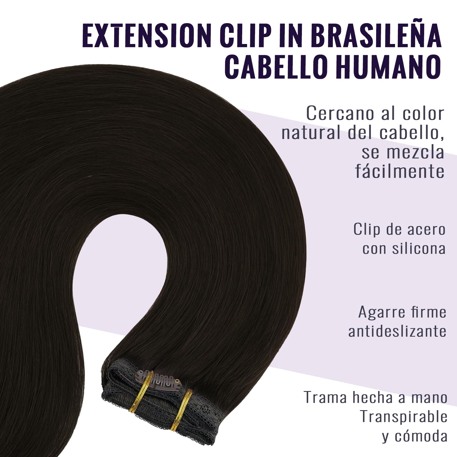 Fshine Extensiones Clip Pelo Natural 14 Pulgadas 35CM 120g Remy Extensiones Marrón Oscuro Extensiones de Cabello Humano 7 Piezas Cabello Clip con Extensiones de Pelo Natural Color 2