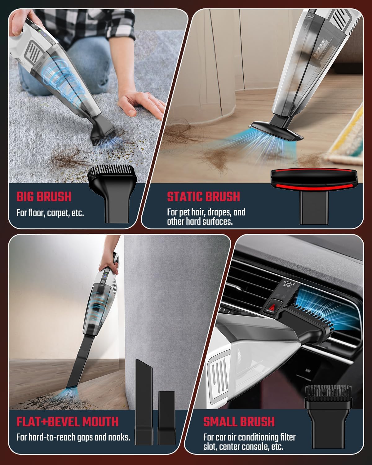 Handheld Vacuum Cordless, 9000PA Strong Suction, 2 Suction Modes, Fast Type-C Charging, Lightweight, Portable Car Vacuum Cleaner for Home Pet Office