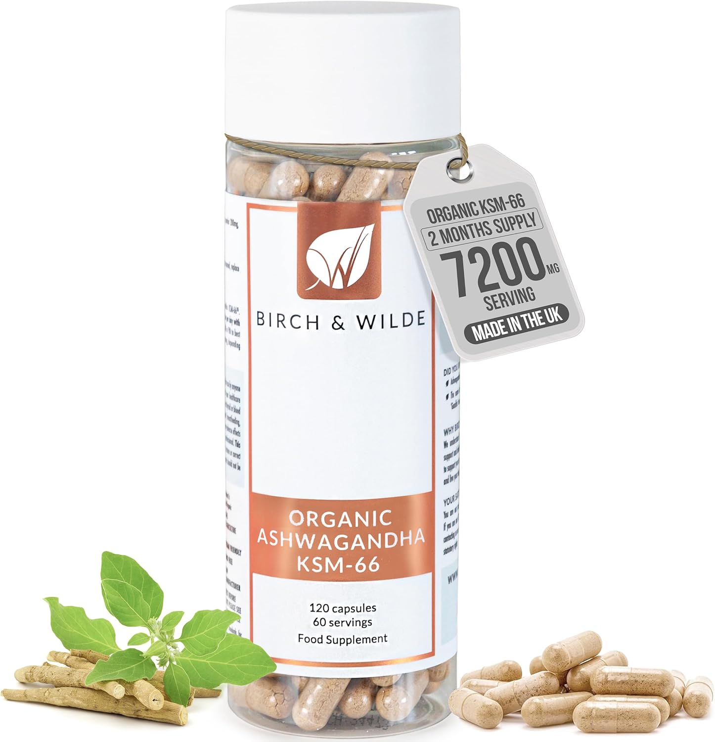 Ashwagandha Organic 7200 mg KSM 66 Capsules High Strength – 2 Months Supply – Ayurveda Stress Relief, Improved Sleep, Memory & Cognitive Function – Vegan Herbal Supplements for Women & Men, UK Made