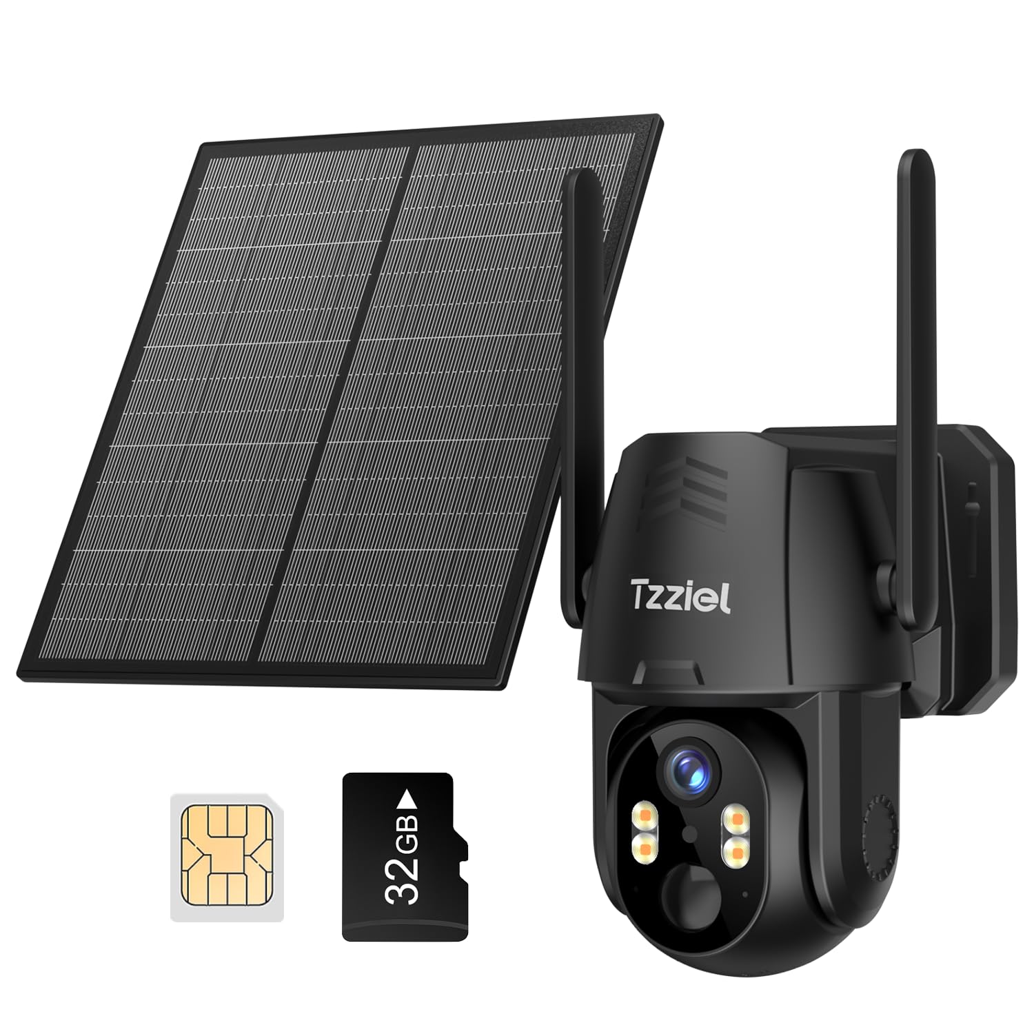 Tzziel 4G LTE Camara Vigilancia Exterior Solar Sin WiFi con Tarjeta SIM, 2K PTZ Inalámbrico, 10400mAh, 6W Panel Solar, Visualización de 360 °, Detección de Movimiento, Audio Bidireccional, IP66
