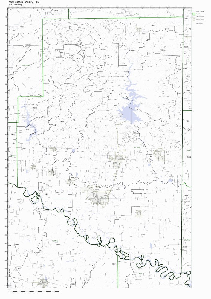 McCurtain County, Oklahoma OK ZIP Code Map Not Laminated