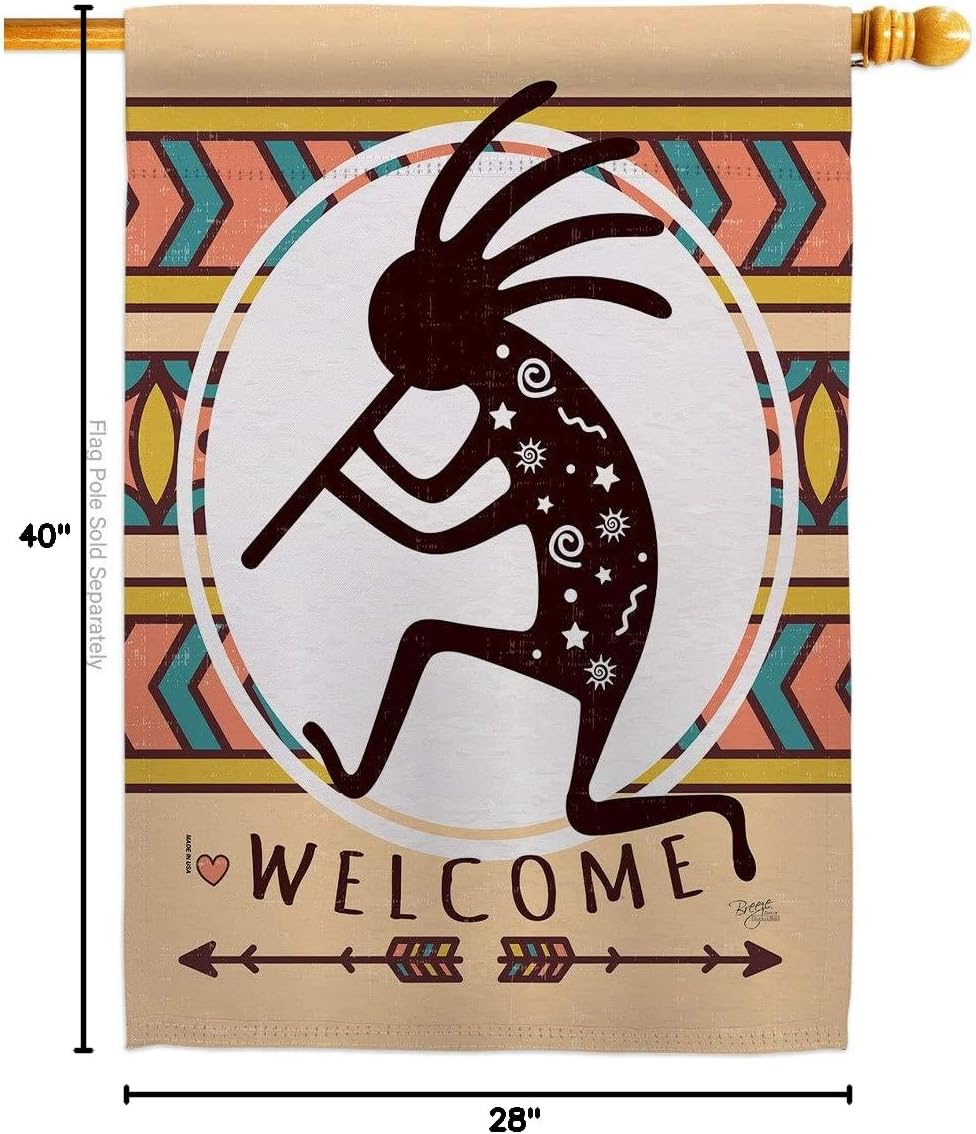 Welcome Kokopelli Dance House Flag Country Living Southwest Desert Cactus Succulent Particular Area Small Decorative Gift Yard Banner Made In USA 28 X 40