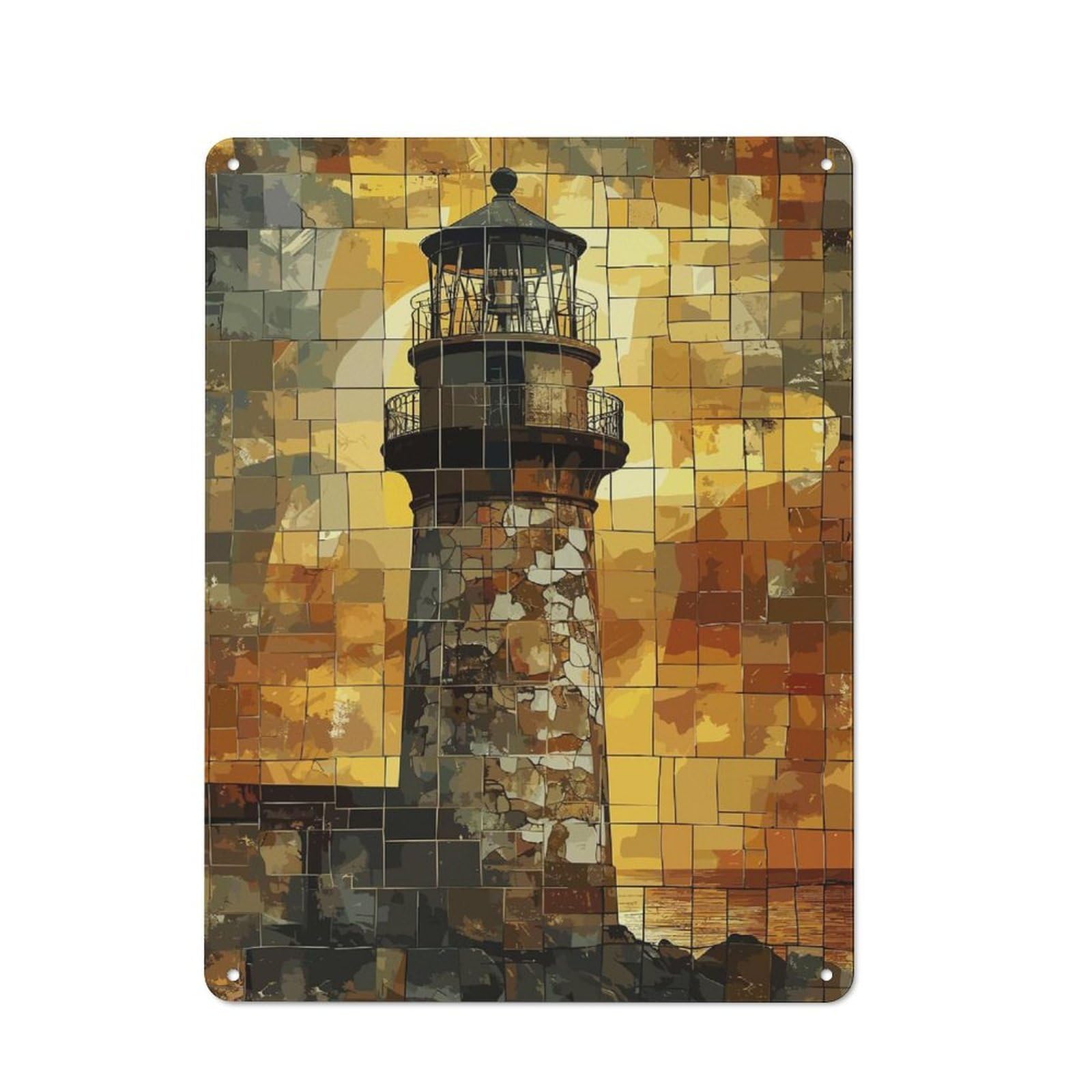 Junmoney Style-23 Workshop Style Lighthouse Mosaic Tin Sign 40X30cm, Industrial Wall Art For Garage, Hobby Room, Office Or Man Cave