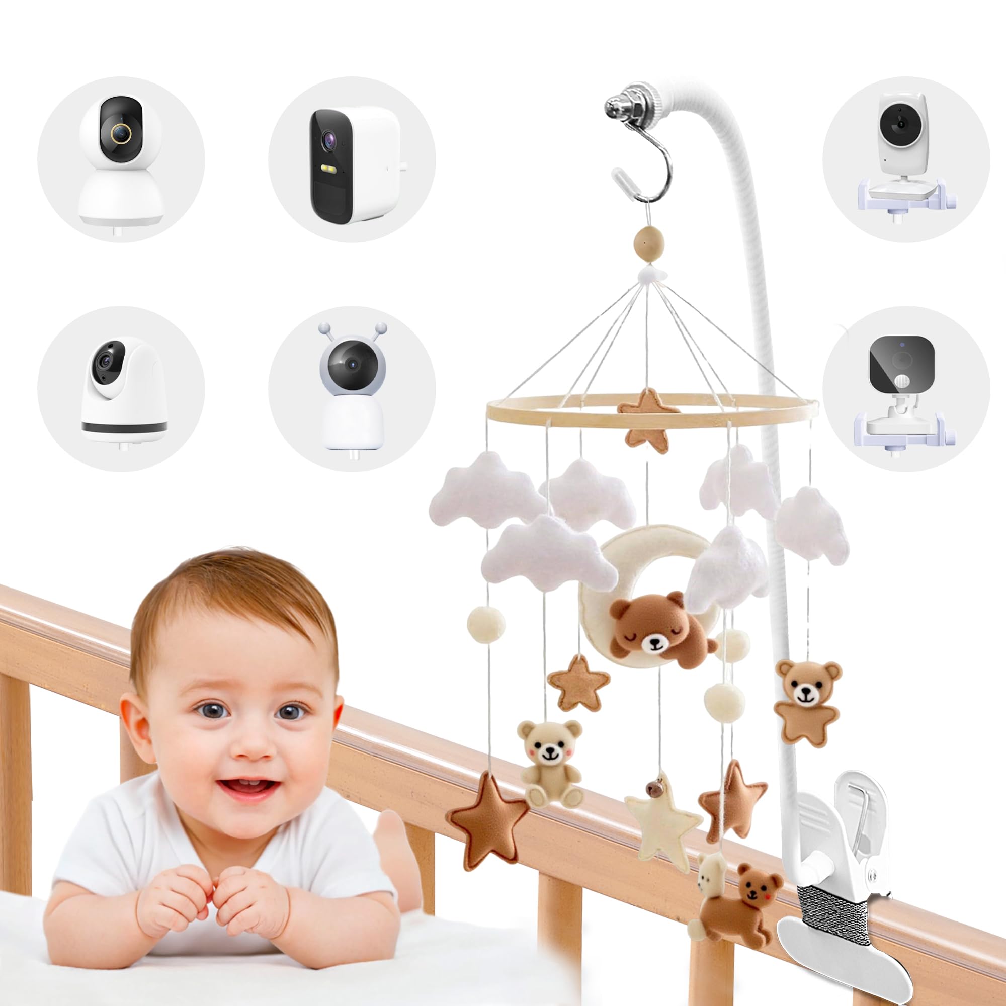 Mobile Halterung für Babybett Wickeltisch, 68cm Flexibel Klammerhalter Kinderzimmer-Dekoration, Universal für Aufhängung Windspiele/Bettglocke/Baby Spielzeuge, Babyphone & Handy Halter Zubehör