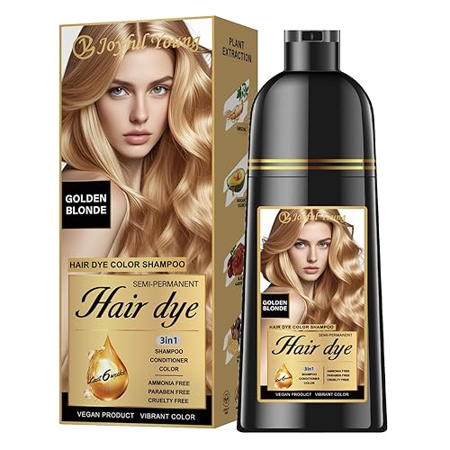 Hair Dye Shampoo 3-in-1, Golden Blonde Semi-Permanent Gray Hair Coverage,