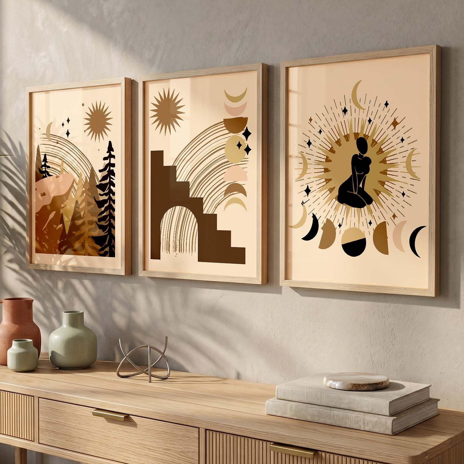 Bohemian Floral Wall Art Set - 3 Prints with Frame -25