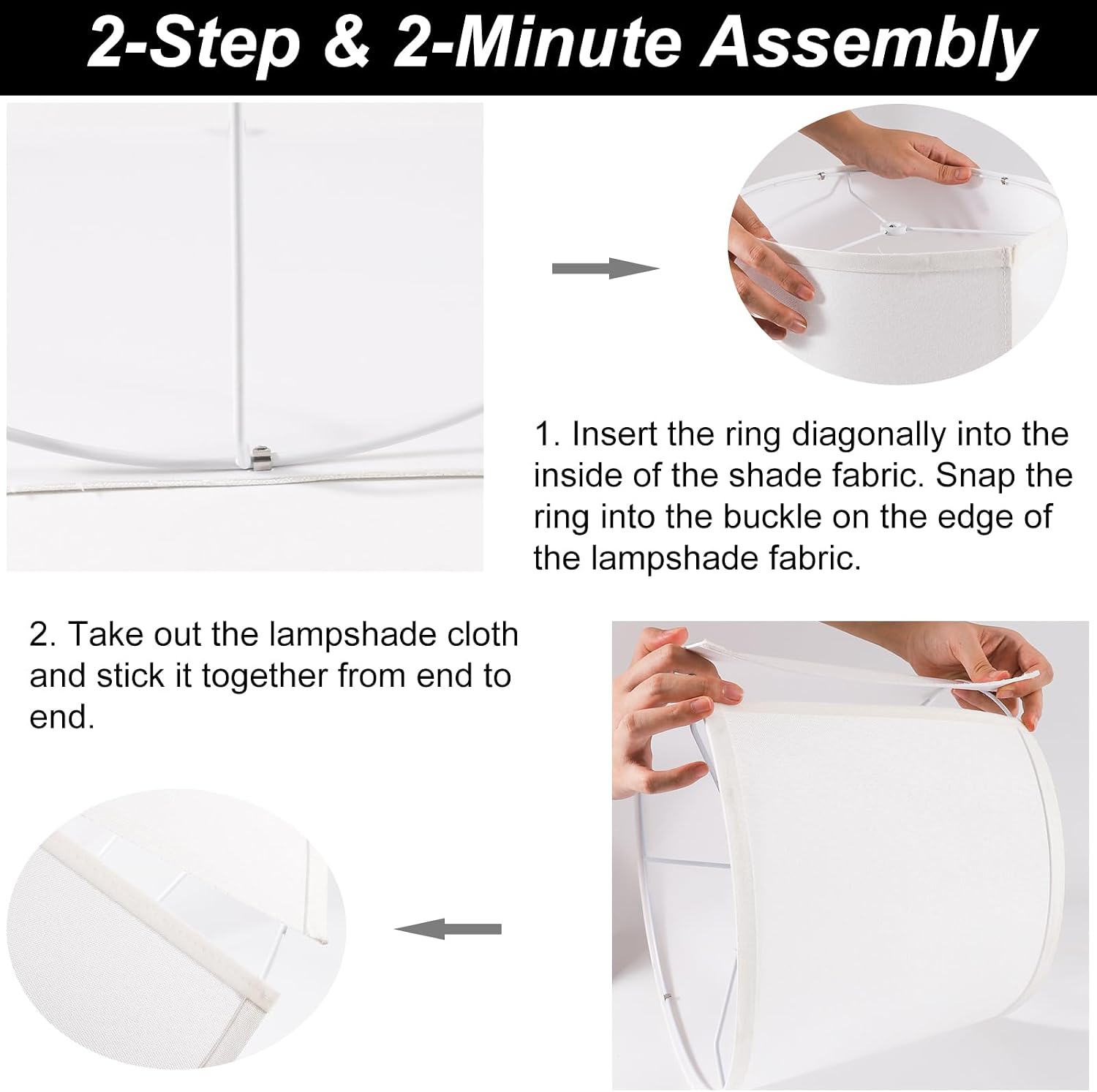 Lamp Shades Set of 2, 11"x13"x10" Large White Lampshades, Drum Lampshade for Table Lamps Floor Lamp, Natural Linen Fabric Replacement Lamp Shade, Hand Crafted Medium Lampshade, Easy Assembly