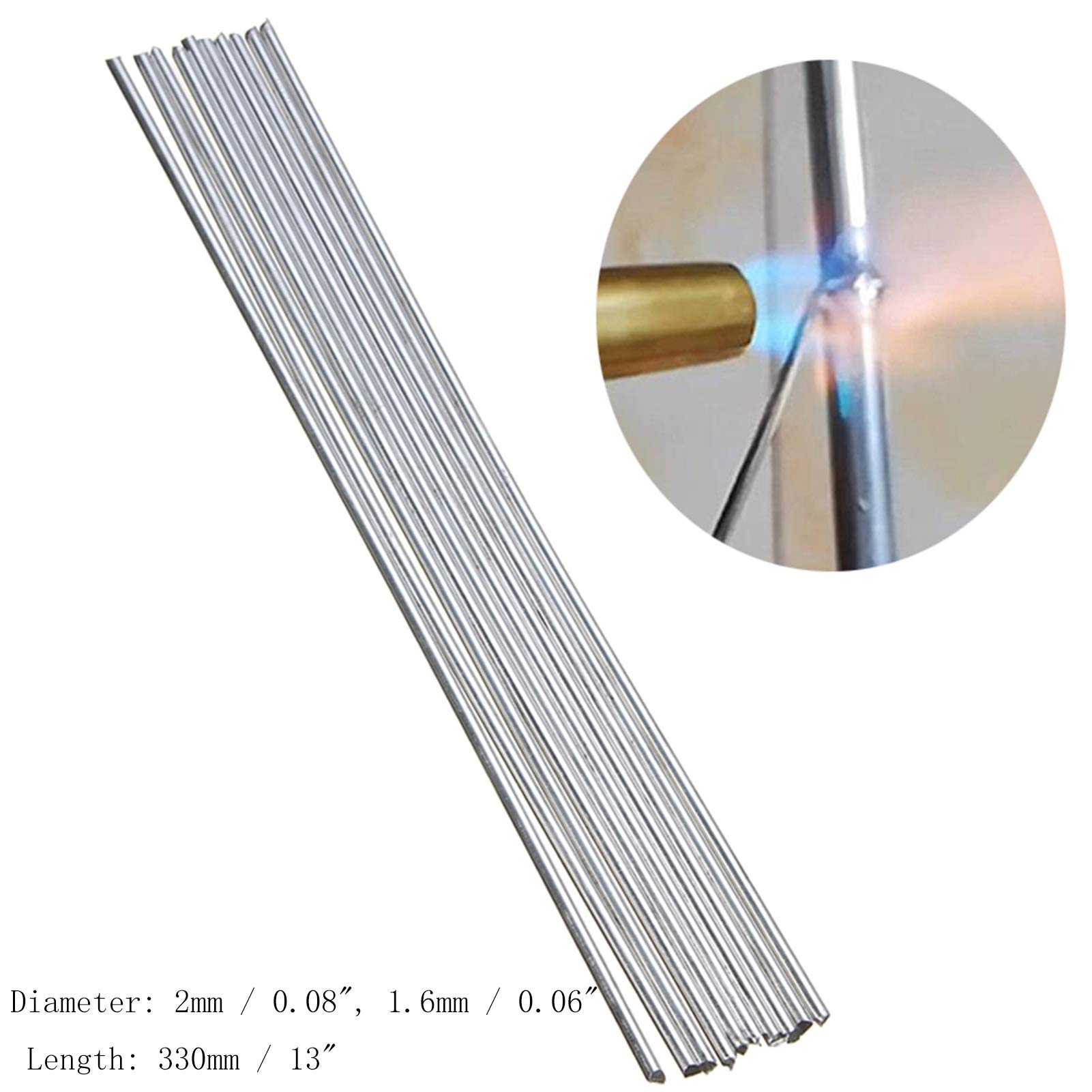 Srebrne pręty do lutowania twardego aluminium, Flux Cored Aluminum Welding And Brazing Rods 1.6/2.0mm 330mm Pack Of 5 10 20 50 Pcs(2.0mm-10 Pcs)