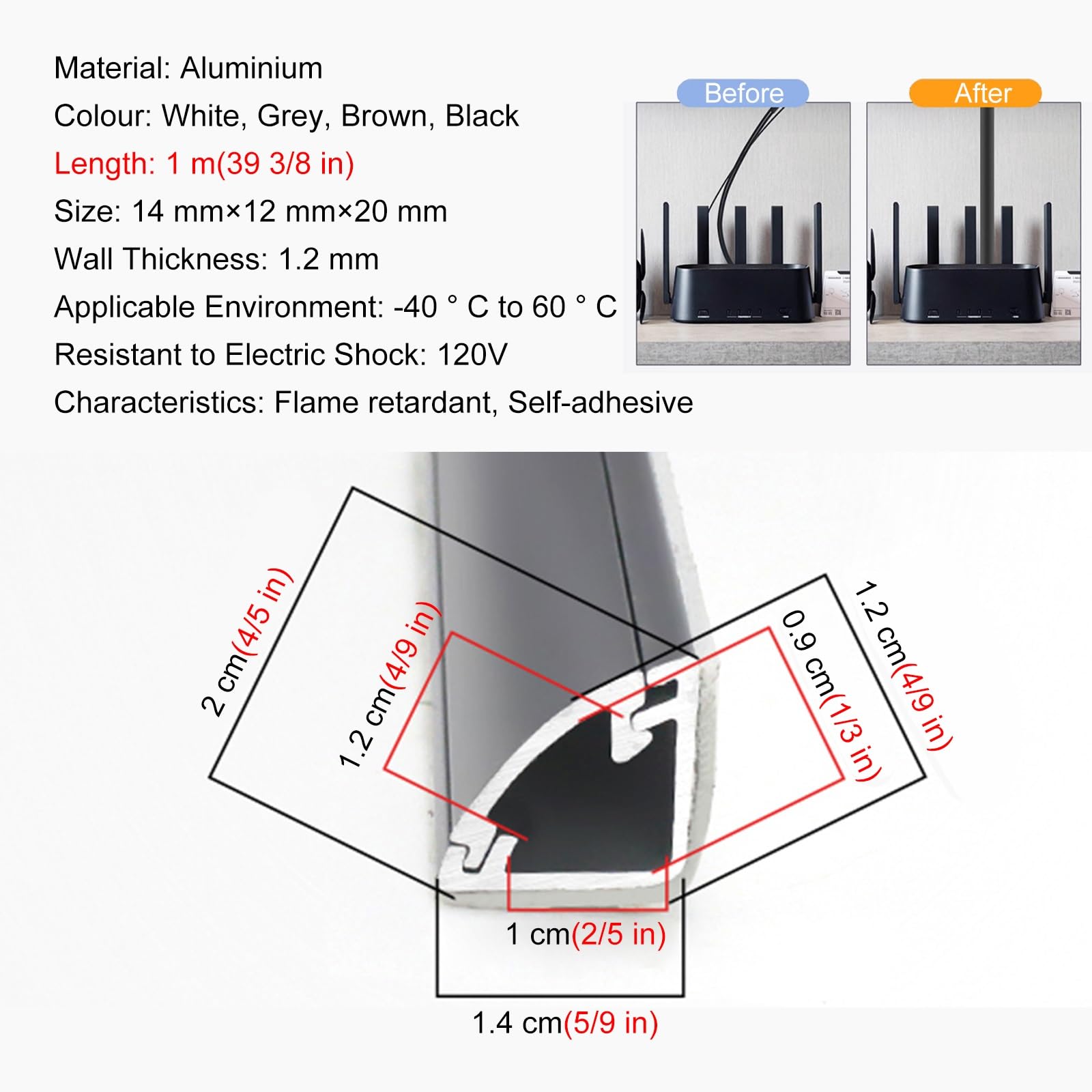 Canaleta Canales De Cables Autoadhesivos Marrón, Organizadores De Cables Eléctricos Extraíbles Ocultar para Cocina Garaje, Cuarto Redondo Gestión Conductos Alambre(5m/16.4ft-(5x1m),14mm W)