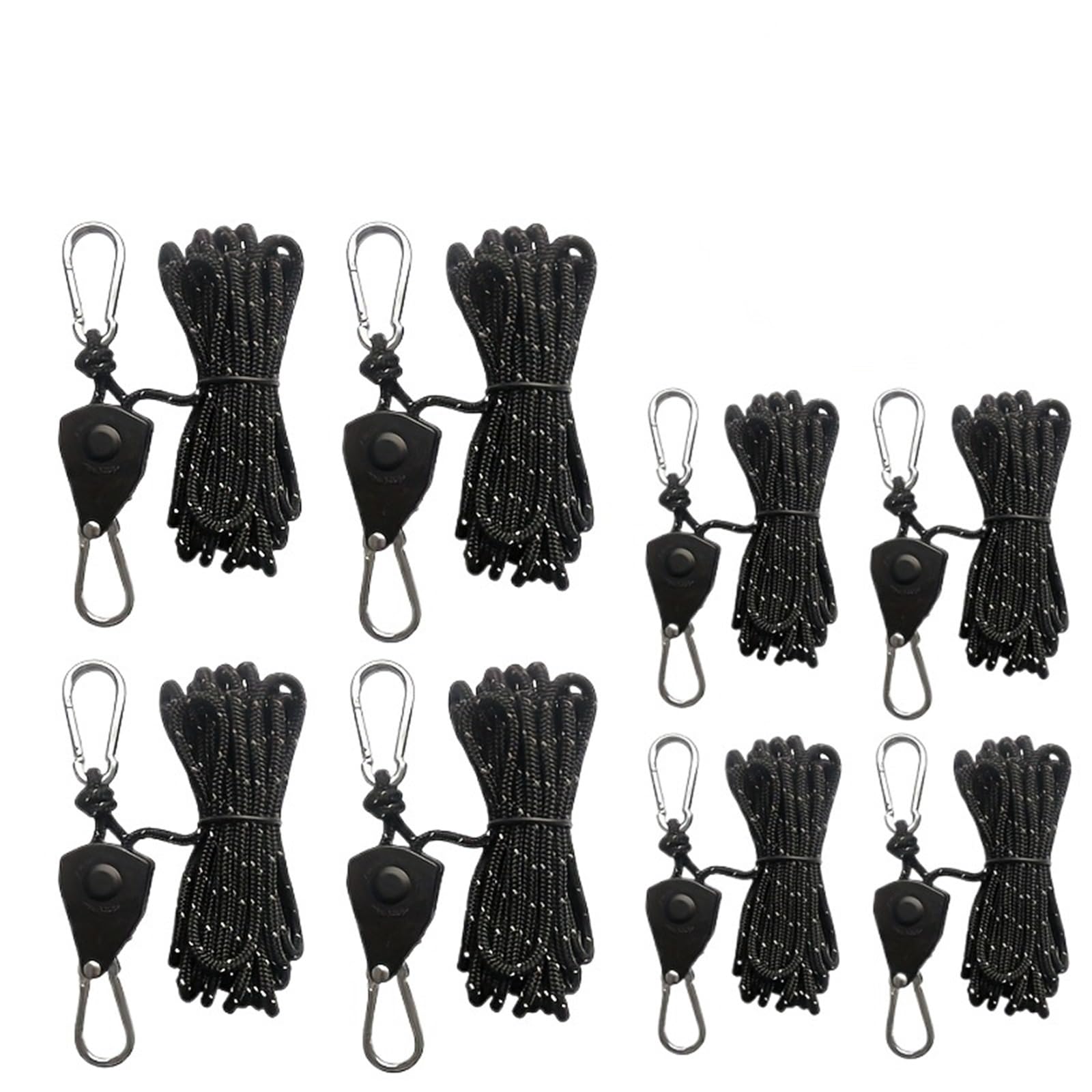 Tendeur de corde d'arrimage for tente de Camping, 4mm x 4m, poulie de fixation, cintres à cliquet, crochet de corde d'auvent, boucle d'auvent, outil de serrage de corde(Plastic 8Pcs)