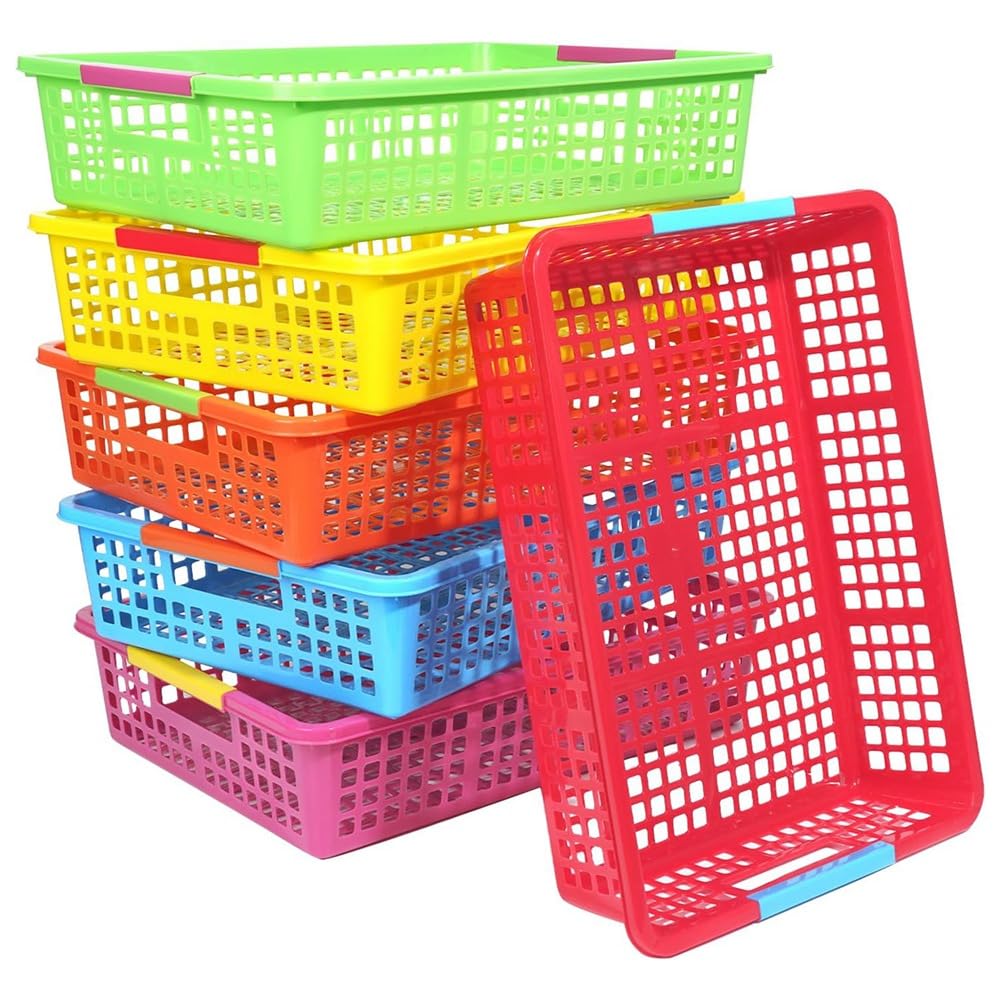Taca dla Nauczyciela, Plastikowy Organizer na Papier w Klasie, Taca do Zwrotu w Klasie, Taca na Papier w Klasie, Kosz na Książki Domowe, 6 Sztuk