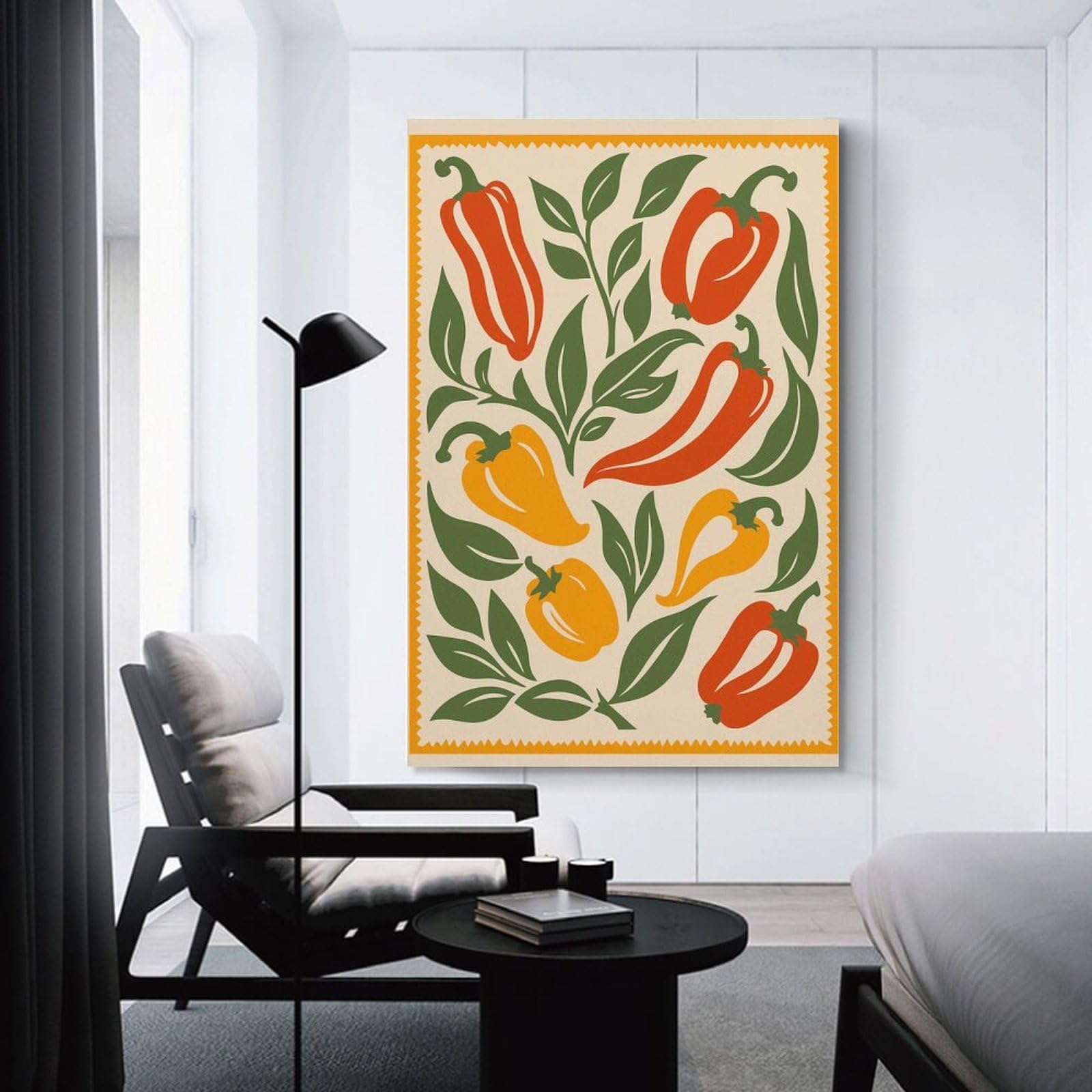 Junmoney Peppers And Leaves Pattern Illustration Canvas Wall Picture, 12x18inch(30x45cm), for Picture Wall Styling in Lounge Or Bedroom, An Easy Match for Collected Prints