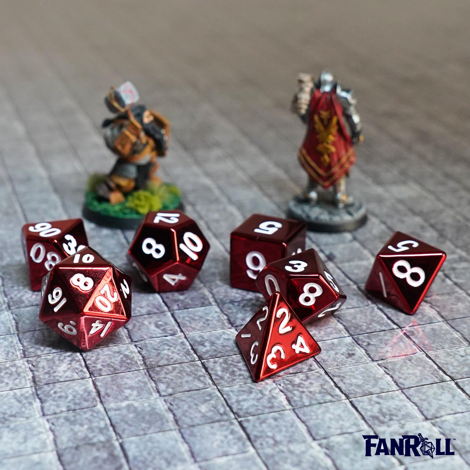 Metal Dice: 16mm Painted Polyhedral Dice Set of 7 - Red