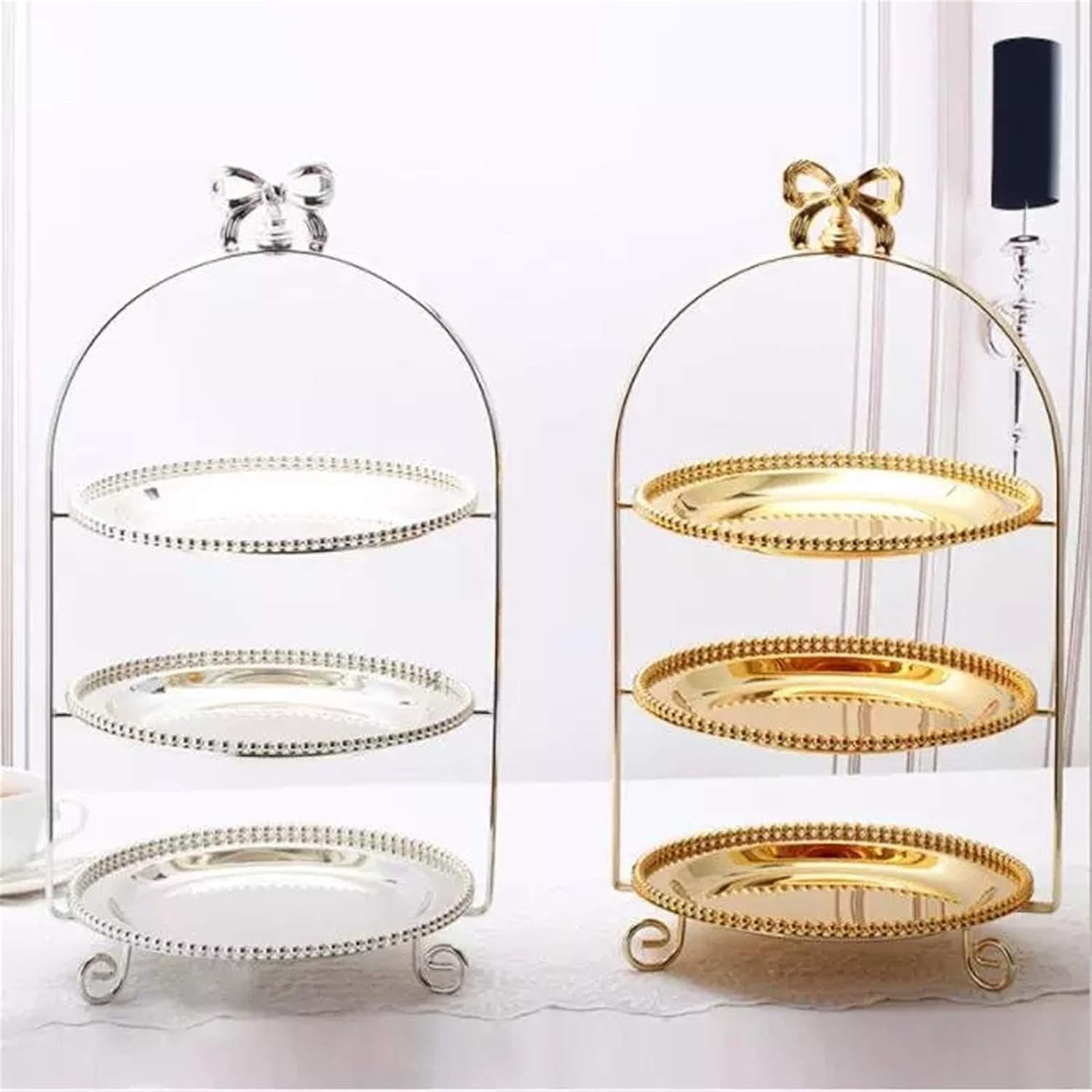 Houseware Cake Stand Cake Stand Tool Cake Stand Dessert Tray Crystal Pendant Cake Tray Stand Cake Stand (Color : Gold Size : 25x52cm) (Silver 25x52cm)