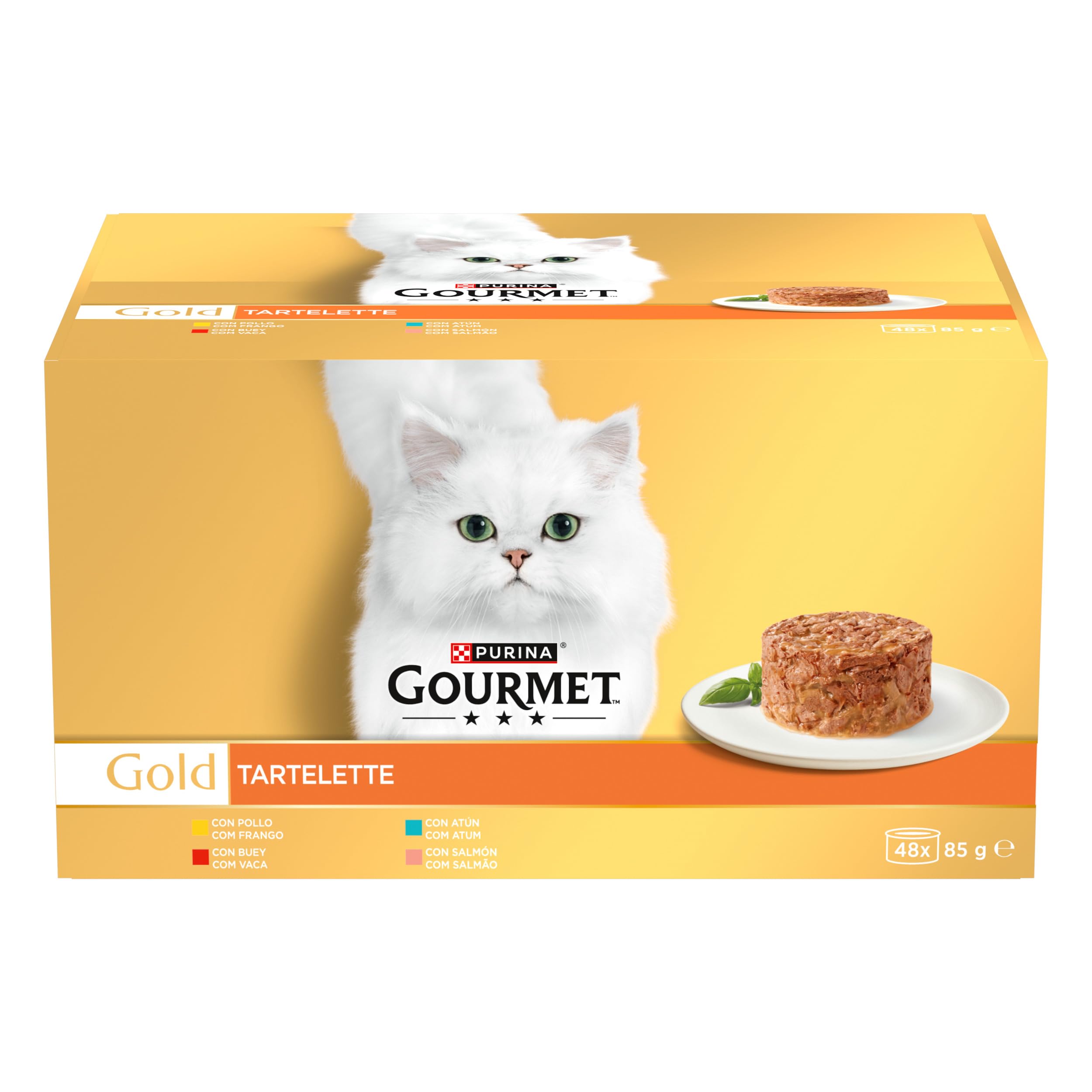 Purina Gourmet Gold Tartalette, Comida Húmeda para Gato Pack Surtido, 1 Pack de 48 latas de 85gr