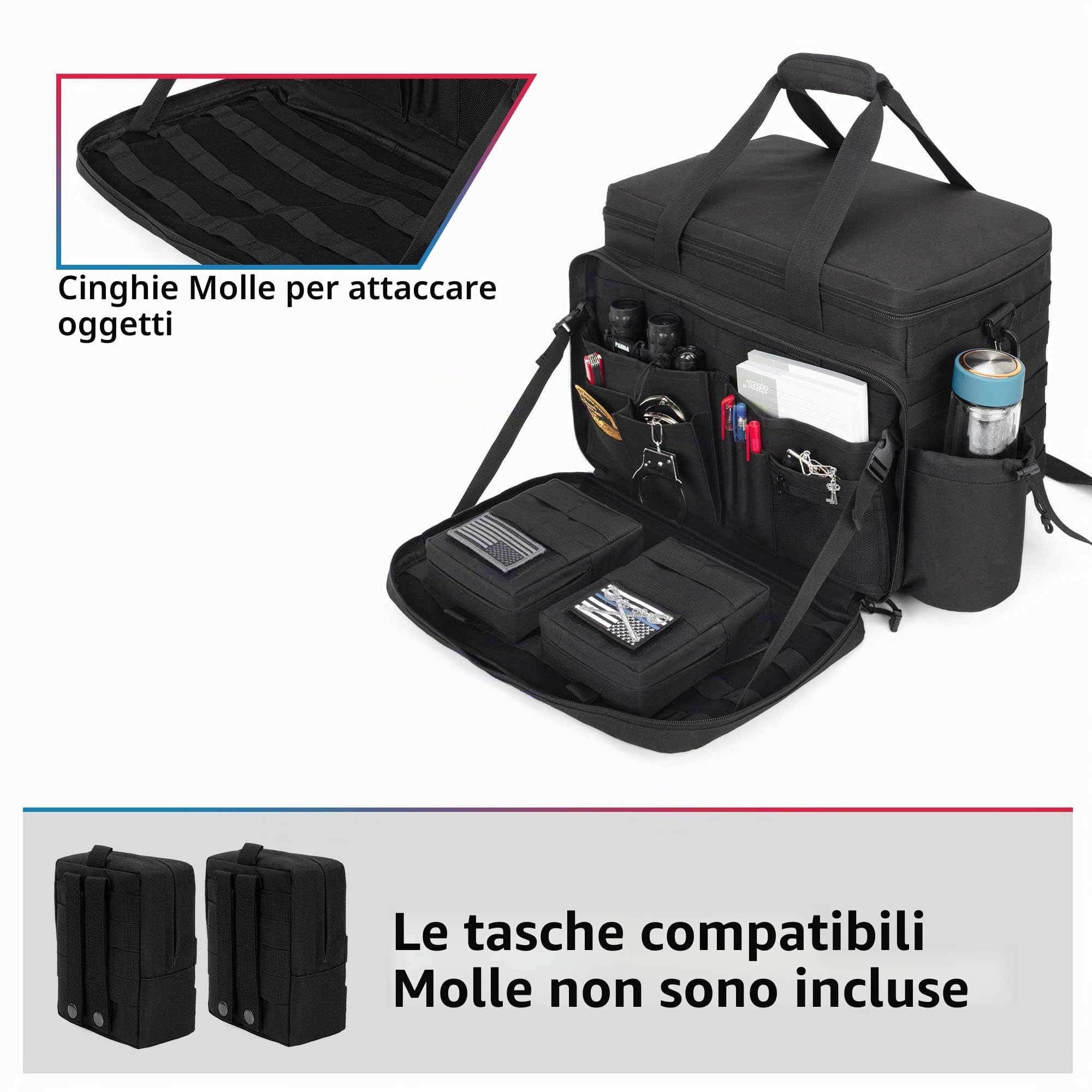 Trunab Borsone Polizia Borsa Tattica MOLLE Borsa Pattuglia, Organizer da Auto per Sedile Anteriore,Borsa Viaggio Tracolla Militare Gran Capacità con Scomparto per Laptop 15,6"