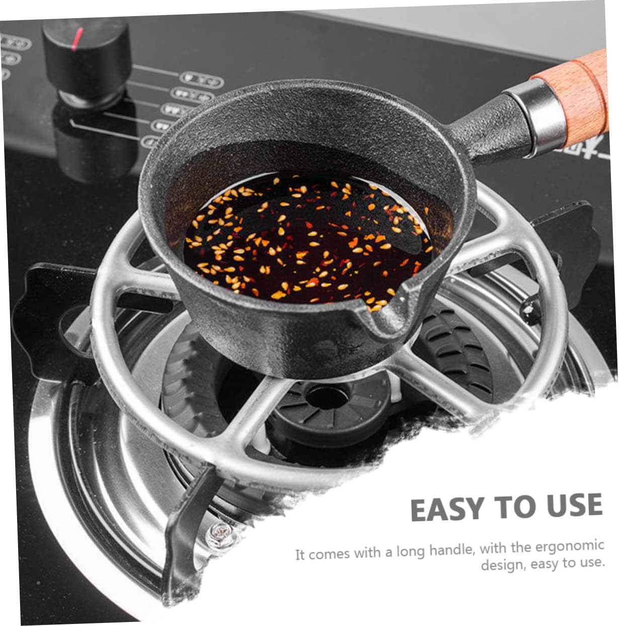 Mini Egg Frying Pan, Cast Iron Multi Functional Heating with Long Handle