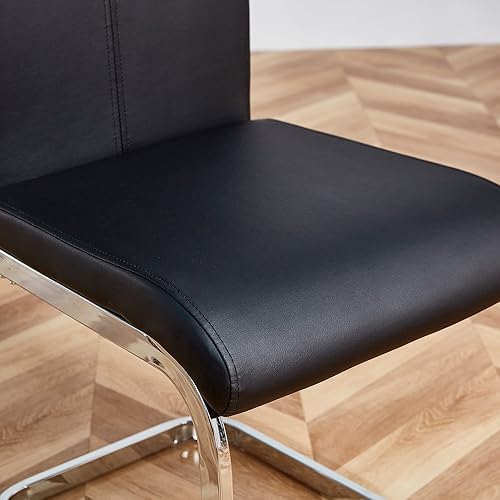Miniatura 23 de AZmac Juego de 4 sillas de comedor modernas de cuero, sillas de cocina sin brazos, sillas de comedor con asiento acolchado tapizado y patas cromadas