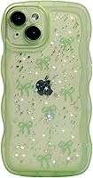 Vista 24 de Qokey para iPhone 14 Plus Funda de 6.7" con diseño de borde ondulado rizado, transparente, con purpurina, brillo, estrellas, brillante, lindo