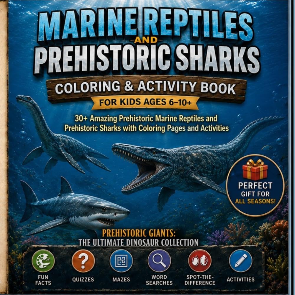 Marine Reptiles and prehistoric sharks Coloring & Activity Book for Kids ages 6-10+: 30+ Amazing Prehistoric Marine Reptiles and prehistoric sharks ... Giants: Ultimate Dinosaur Collection)