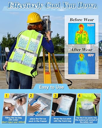 Cooling Vest with 24pcs Ice Pack - Ice Vest Adjustable Strap with Pockets