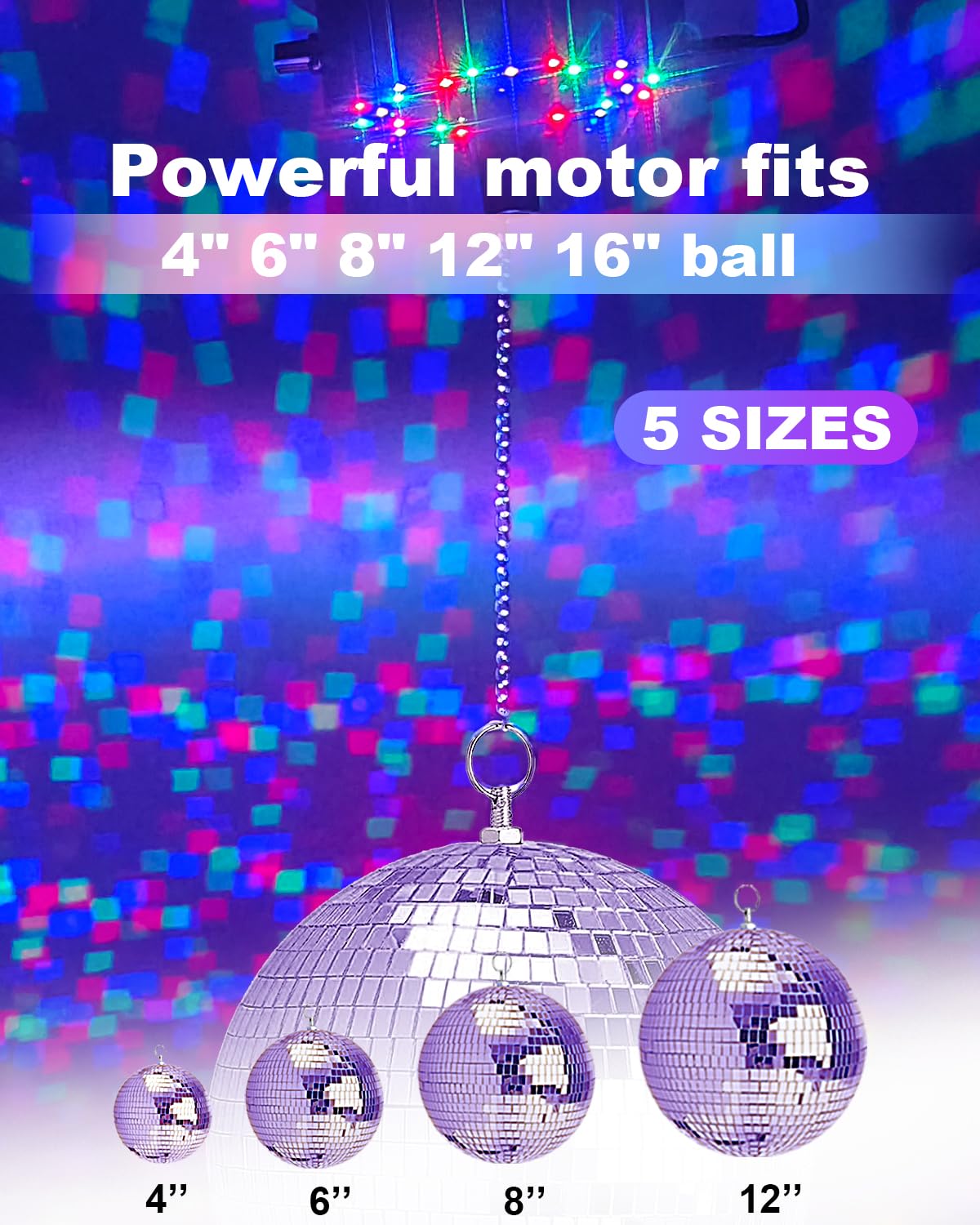Disco Ball Motor with Lights, Palujorty 5-9 RPM 24 LED Mirror Ball Motor with Lights for 4